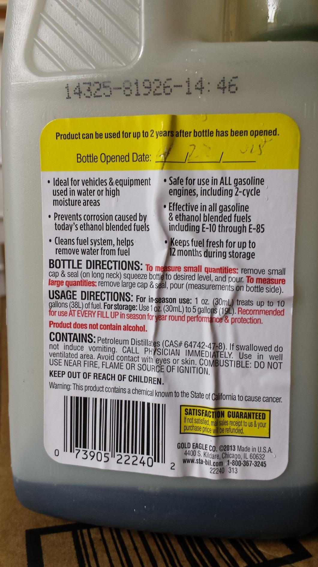 STA-BIL 360 Marine Ethanol Treatment & Fuel Stabilizer - Prevents Rust and Corrosion, Helps Clean Fuel System For Improved In-Season Performance, Treats Up To 320 Gallons, 32oz (22240) customer photo 1
