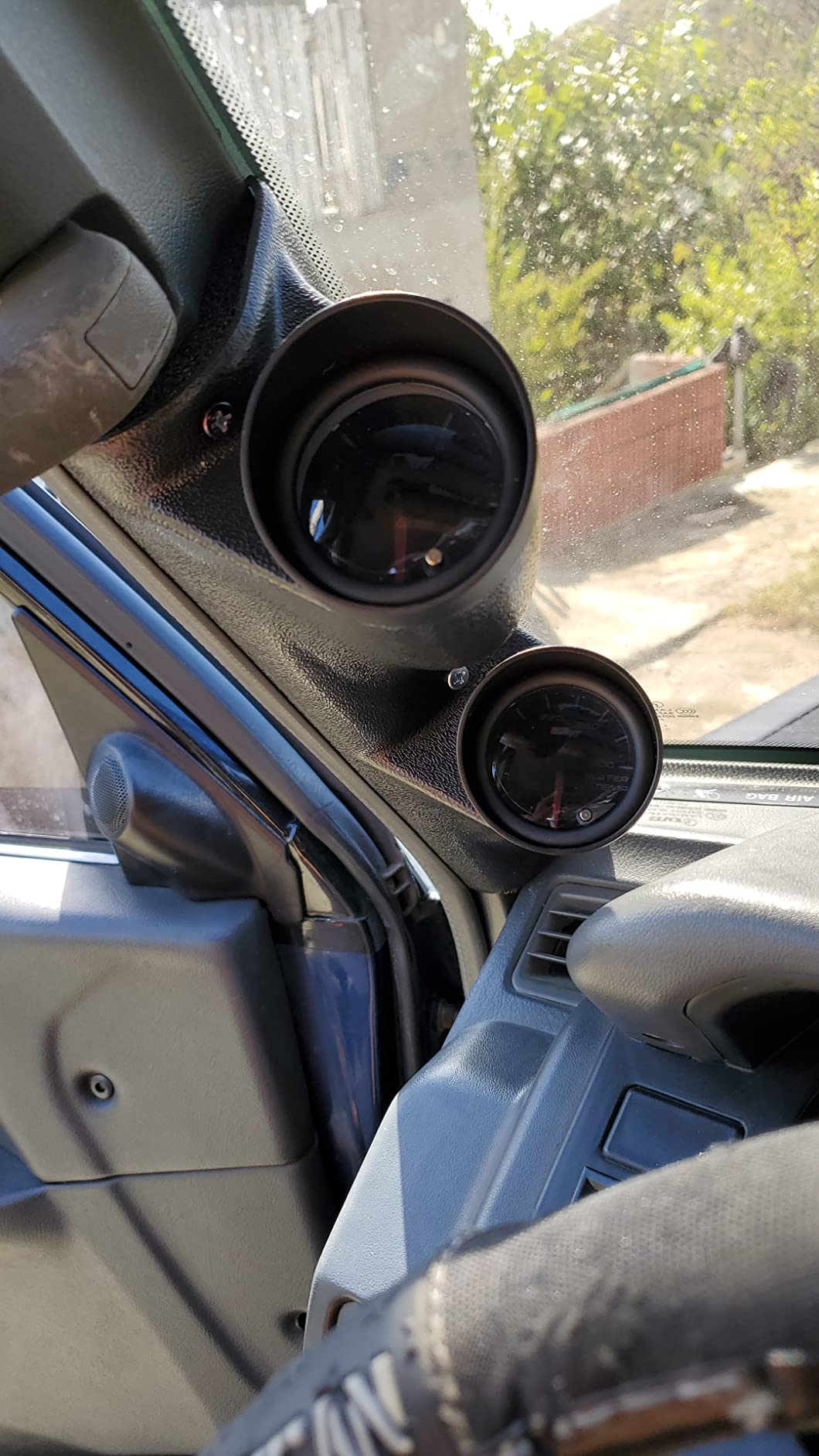 GlowShift Universal Fitment Black Dual Pillar Gauge Pod Holder - Fits Any Make/Model Car or Truck - ABS Plastic - Mounts (2) 2-1/16