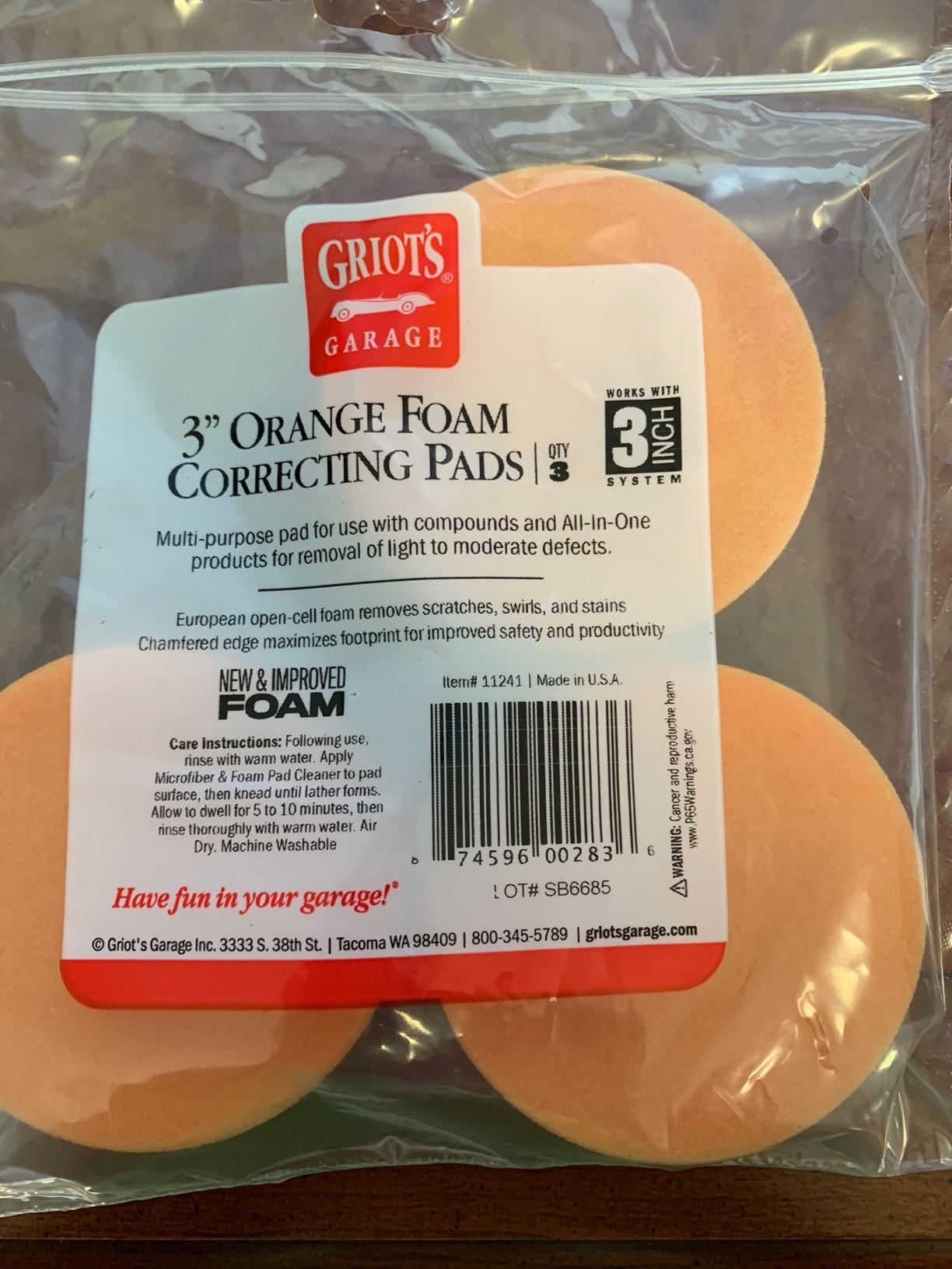 Griot's Garage Orange Foam Correcting Pads for Car Polishing and Detailing, Removes Light to Moderate Paint Defects, Durable, Machine-Washable, 11241, 3