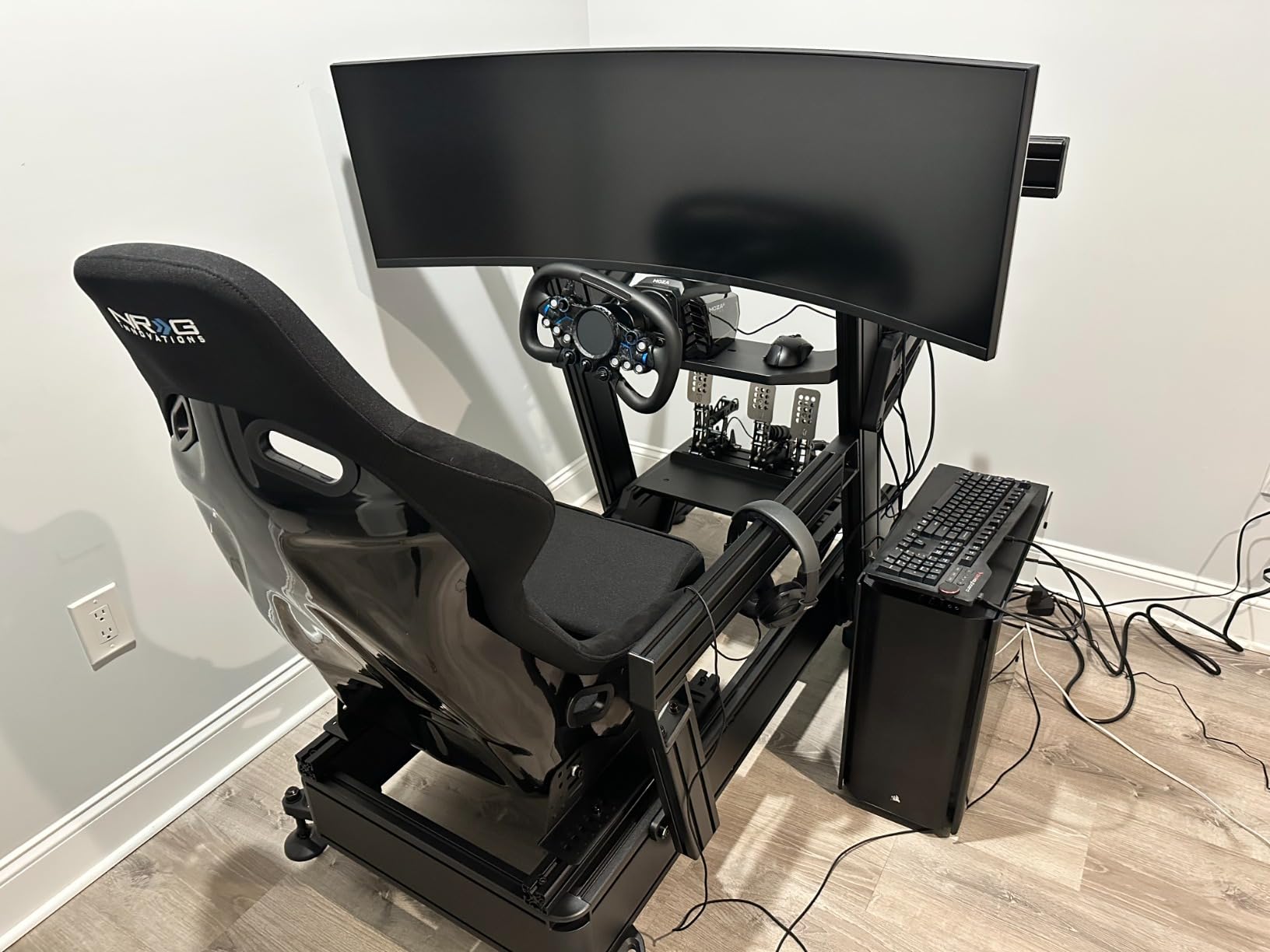 NRG Innovations NRG-FRP-300BK Fiber Glass Fixed Back Bucket Racing Seat (Large), 4/5 pt Harness Compatibility, Black Seat Cover, 23