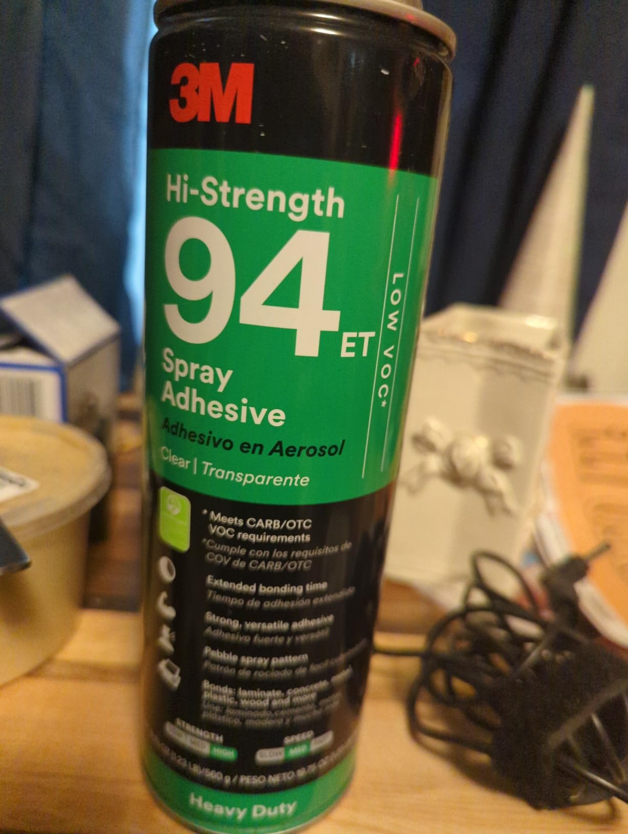 3M Hi-Strength 94 ET Spray Adhesive Glue, Low VOC, Heavy Duty, Wood, Metals, Rubber, Carpet, Flooring, Laminate, Foam, Fabric, Glass, Plastic, Clear, Net Wt 19.75 oz customer photo 2