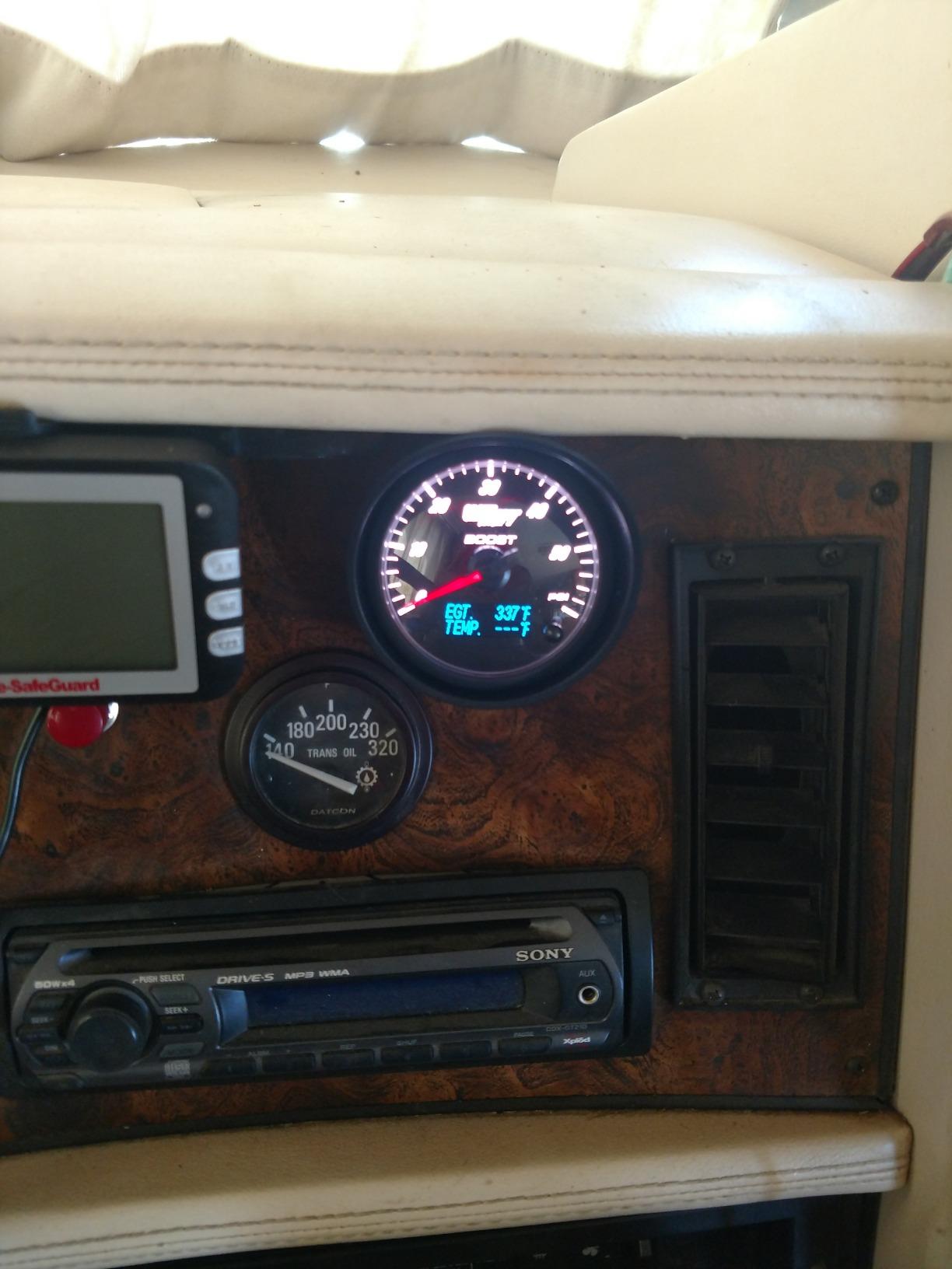 GlowShift 3in1 Analog 60 PSI Boost Gauge with Digital Pyrometer Exhaust Temp EGT & Temperature - Includes 1/8-27 NPT Electronic Sensors & Wiring - Multi-Color - Black Dial - 2-3/8