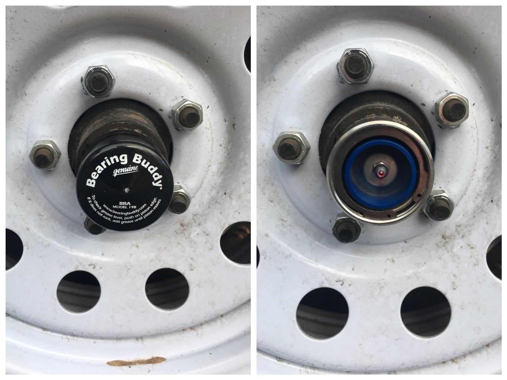 Bearing Buddy 1980A-SS - USA-Made Stainless Steel Bearing Protector w/ 19B Bra & Blue Grease Indicator - Trailer Hub Grease Cap Replacement for Boats, RVs, & More - Fits Hubs w/ 1.980