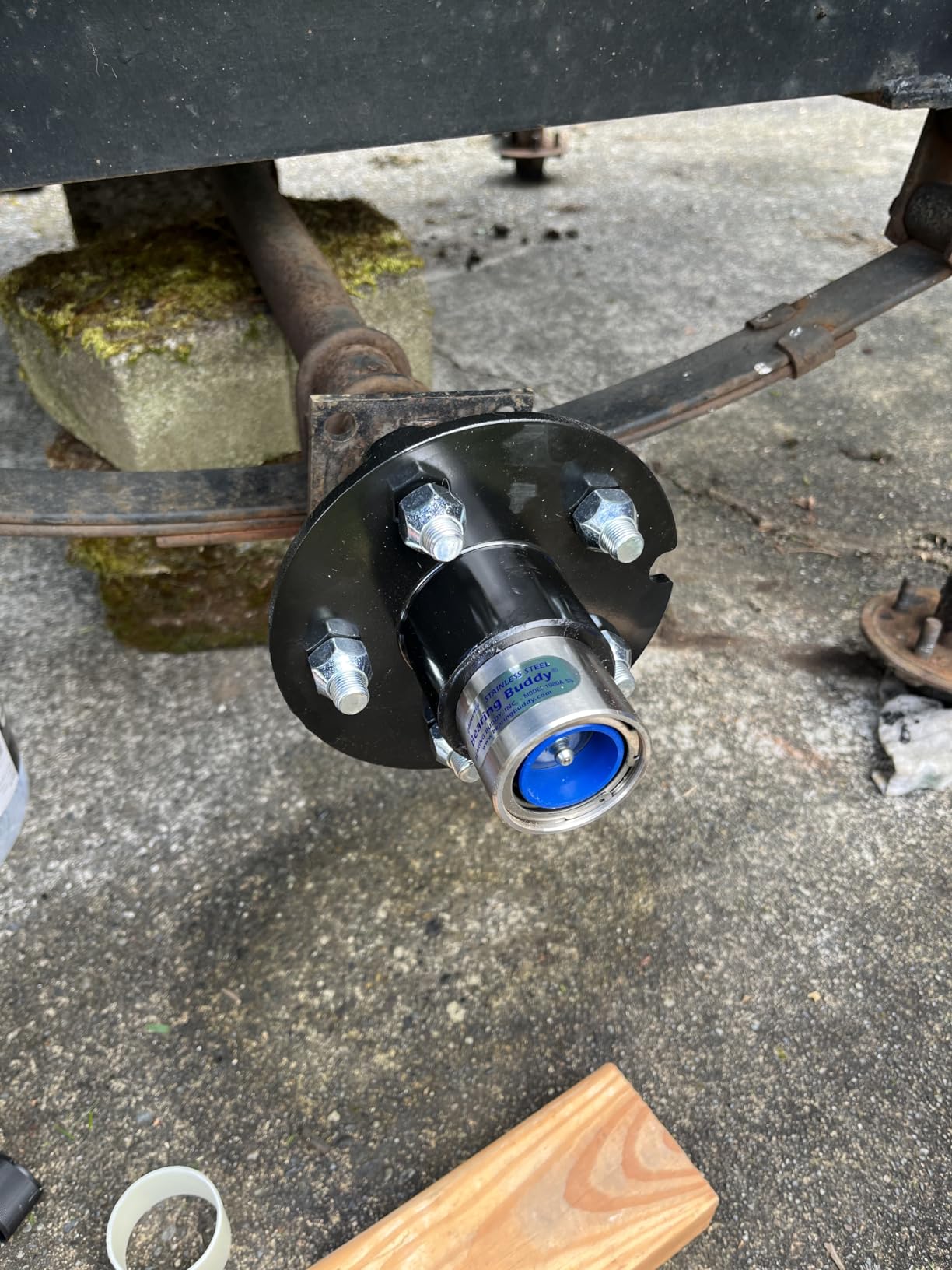 Bearing Buddy 1980A-SS - USA-Made Stainless Steel Bearing Protector w/ 19B Bra & Blue Grease Indicator - Trailer Hub Grease Cap Replacement for Boats, RVs, & More - Fits Hubs w/ 1.980