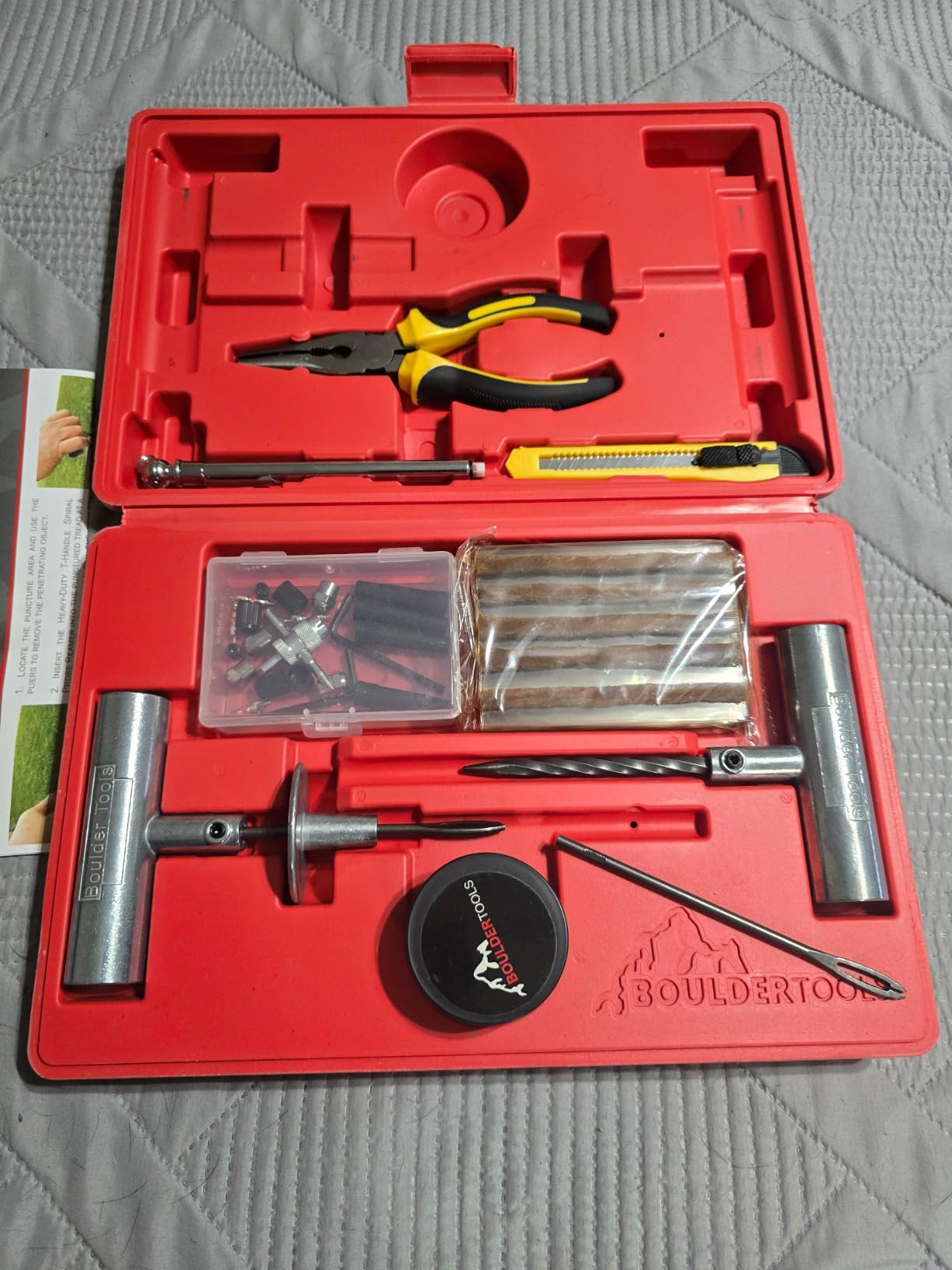 Tire Repair Kit by Boulder Tools - Heavy Duty Plug Kit for Cars, Trucks, Motorcycles, ATVs - Complete Flat Fix Automotive Tools Set with Storage Case, Valve Tool, Pliers, and Repair Plugs customer photo 2