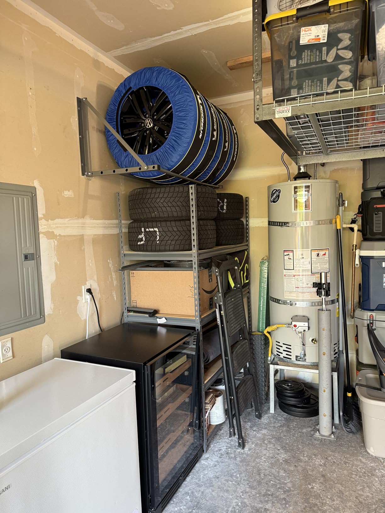 MaxxHaul Adjustable Wall Mount Folding Tire Rack - 32 to 48 Inch Width - 300 lb Capacity - Heavy Duty Steel Garage Tire Storage Holds 4 Tires - 70489 customer photo 2