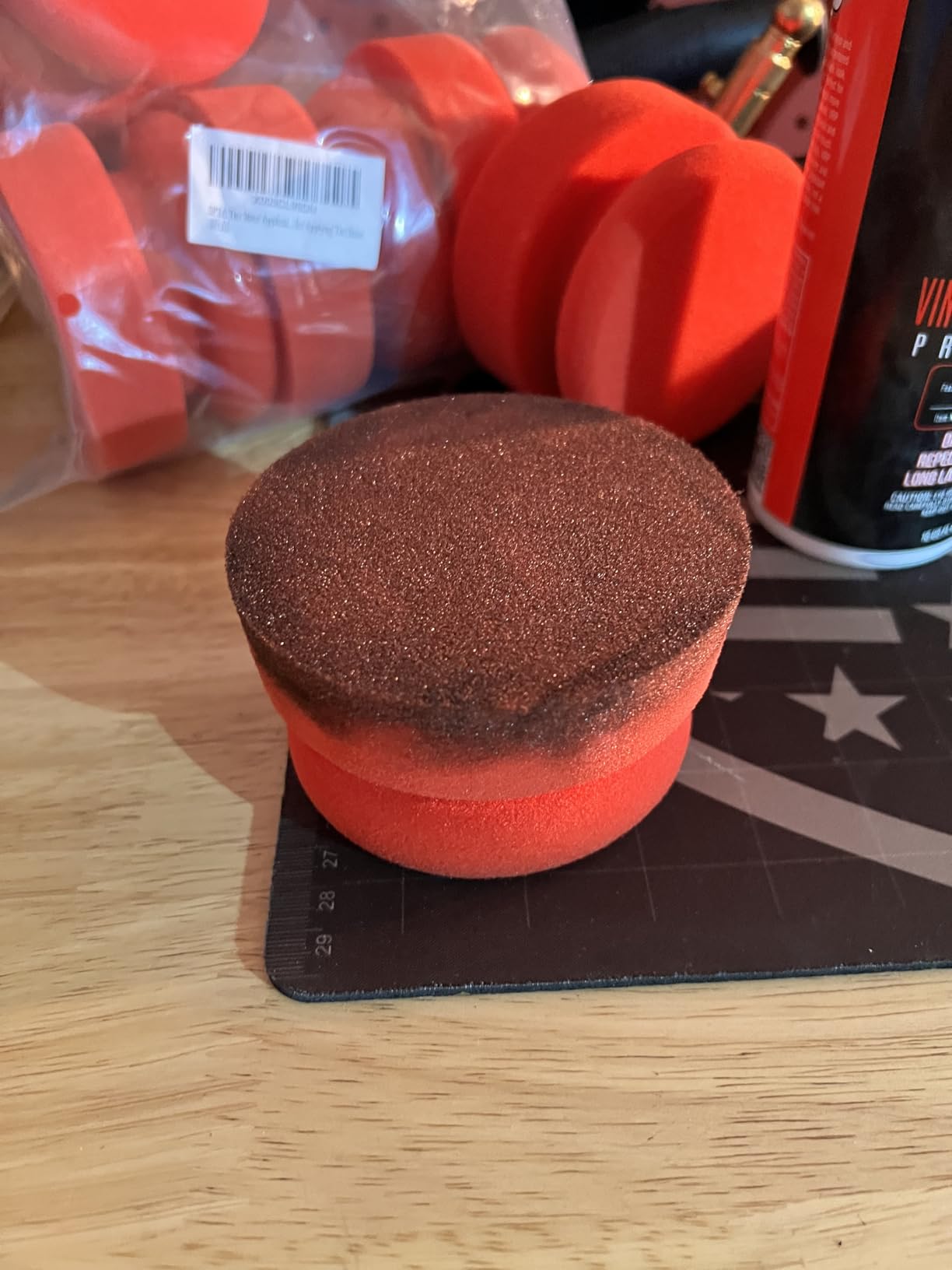 Foam Applicator Pads, SPTA 4 Inch Round Shape Side Pressing Hand Polishing Red Sponge Pads Kit Detailing Buffing Pads for Waxing Polishing Paint Ceramic Glass Cleaning, Pack of 10 -HPWR10 customer photo 1