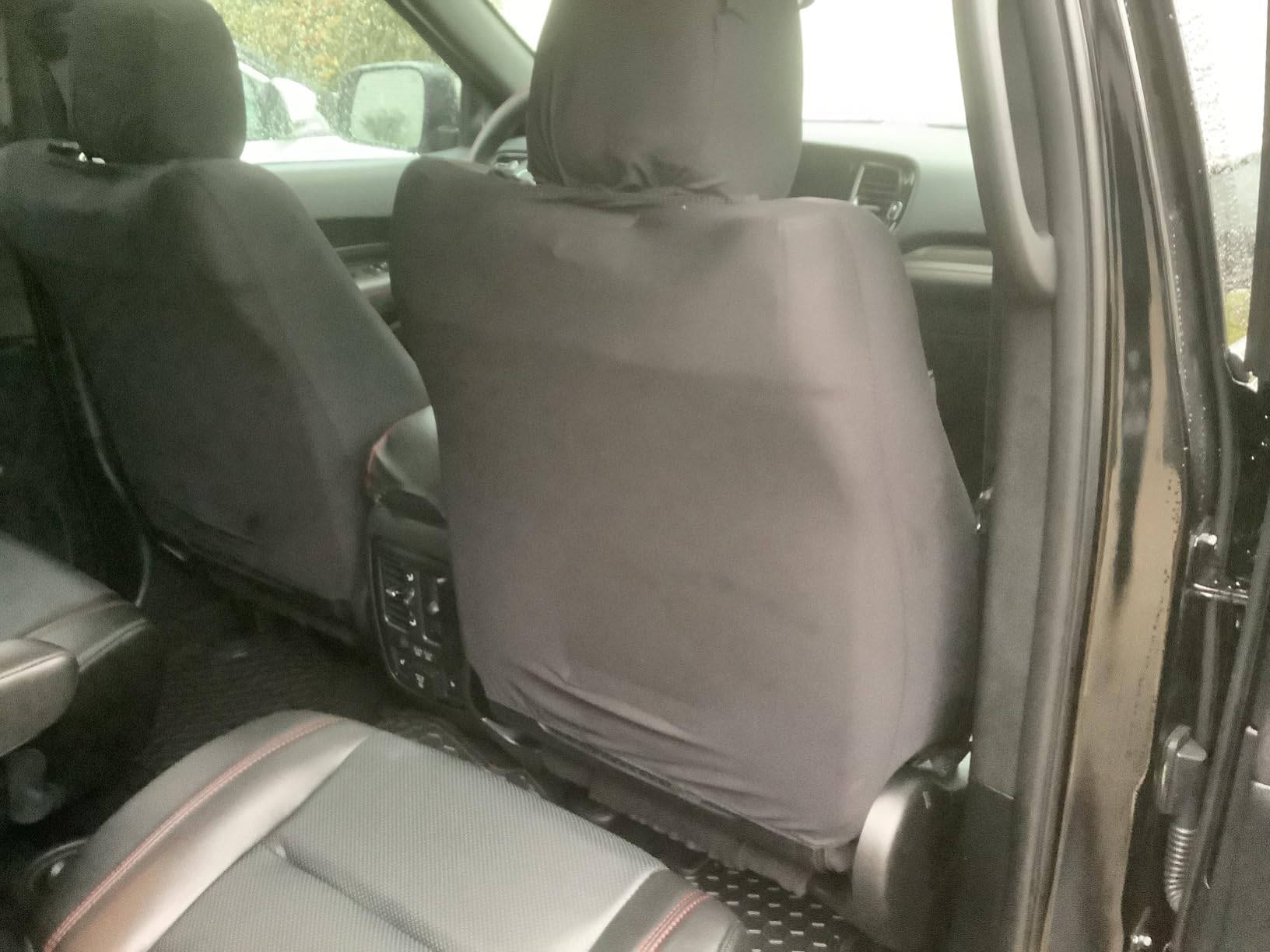 CAR PASS Universal FIT Piping Leather Two Front Seat Covers, Waterproof Faux Leather for SUV Sedan Van Truck, Airbag Compatible,Reserved Opening Holes for Headrest Covers. (Black red) customer photo 2