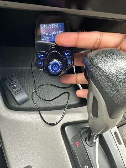 Nulaxy Bluetooth Car FM Transmitter Audio Adapter Receiver Wireless Handsfree Voltmeter Car Kit TF Card AUX 1.44 Display - KM18 Black Matte customer photo 2