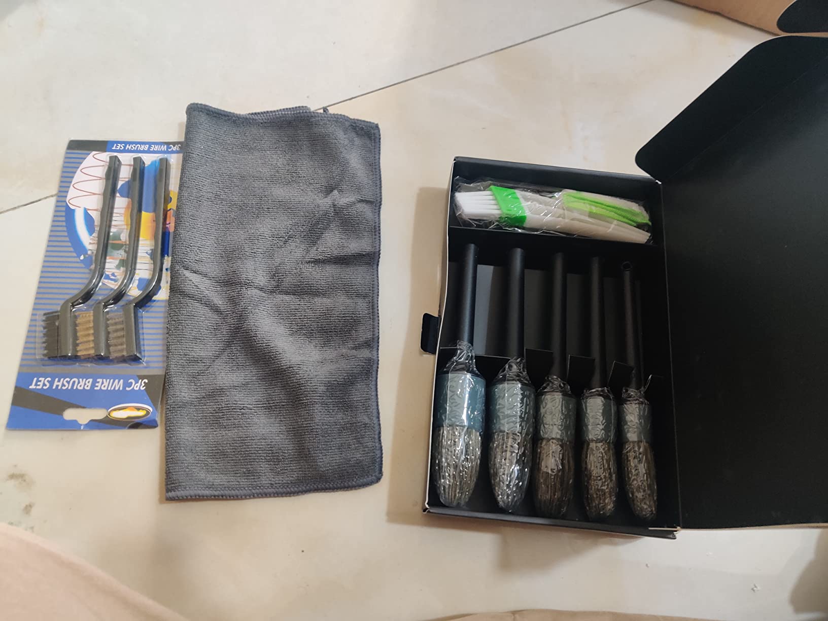 TAKAVU Complete Car Detailing Brush Kit (10 Piece) - Boar Hair Detail, Wire & Vent Brushes with Microfiber Towel for Wheels, Interior, Engine Bay Cleaning customer photo 2