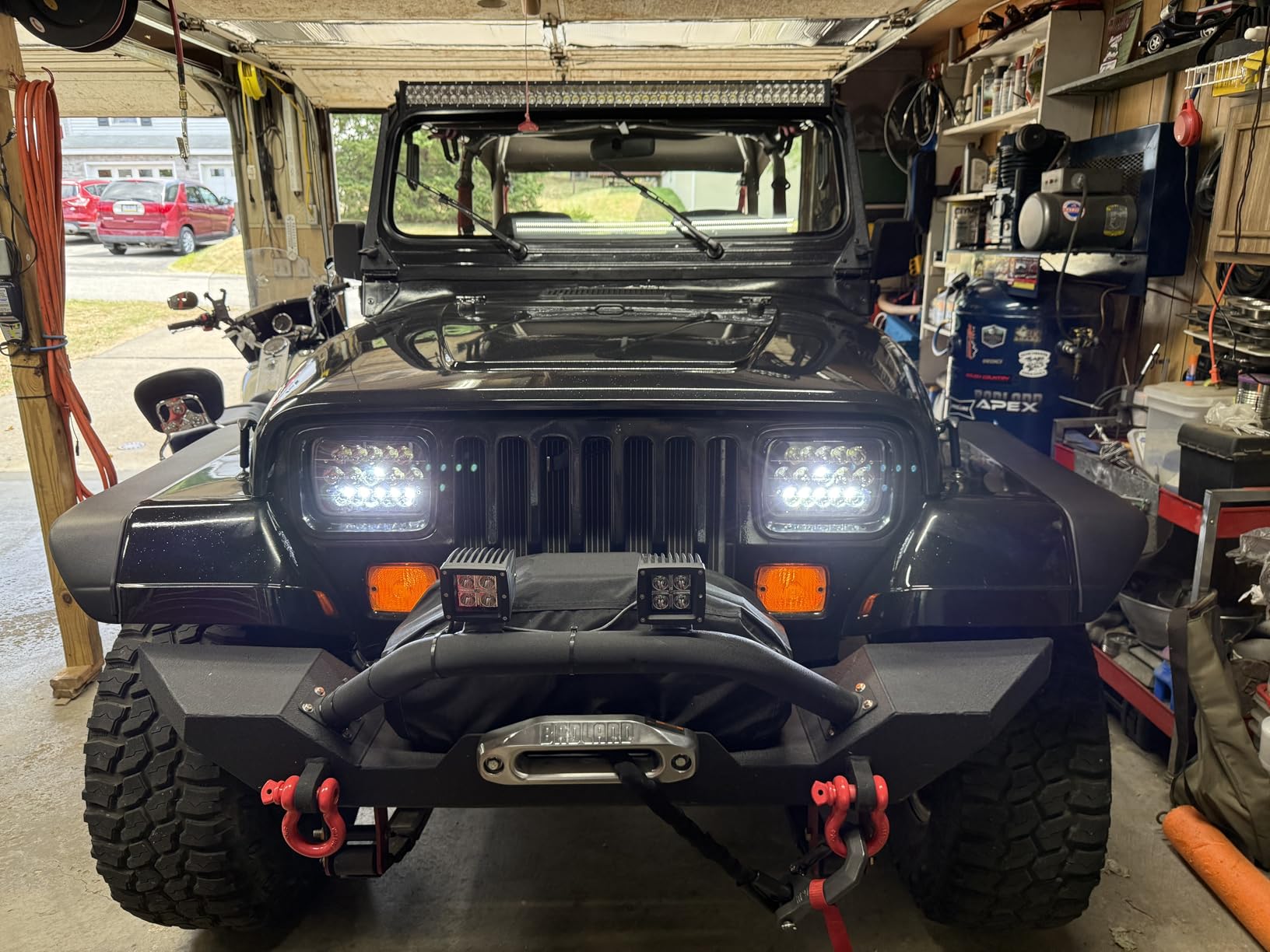 TRUE MODS 7x6 5x7 H6054 Black LED Headlights H4 Sealed Beam Replacement Lamp for Jeep Wrangler YJ Cherokee XJ Chevy Express Blazer S10 Van GMC Savana Ford Econoline E150 Nissan D21 Toyota Pickup Truck customer photo 1