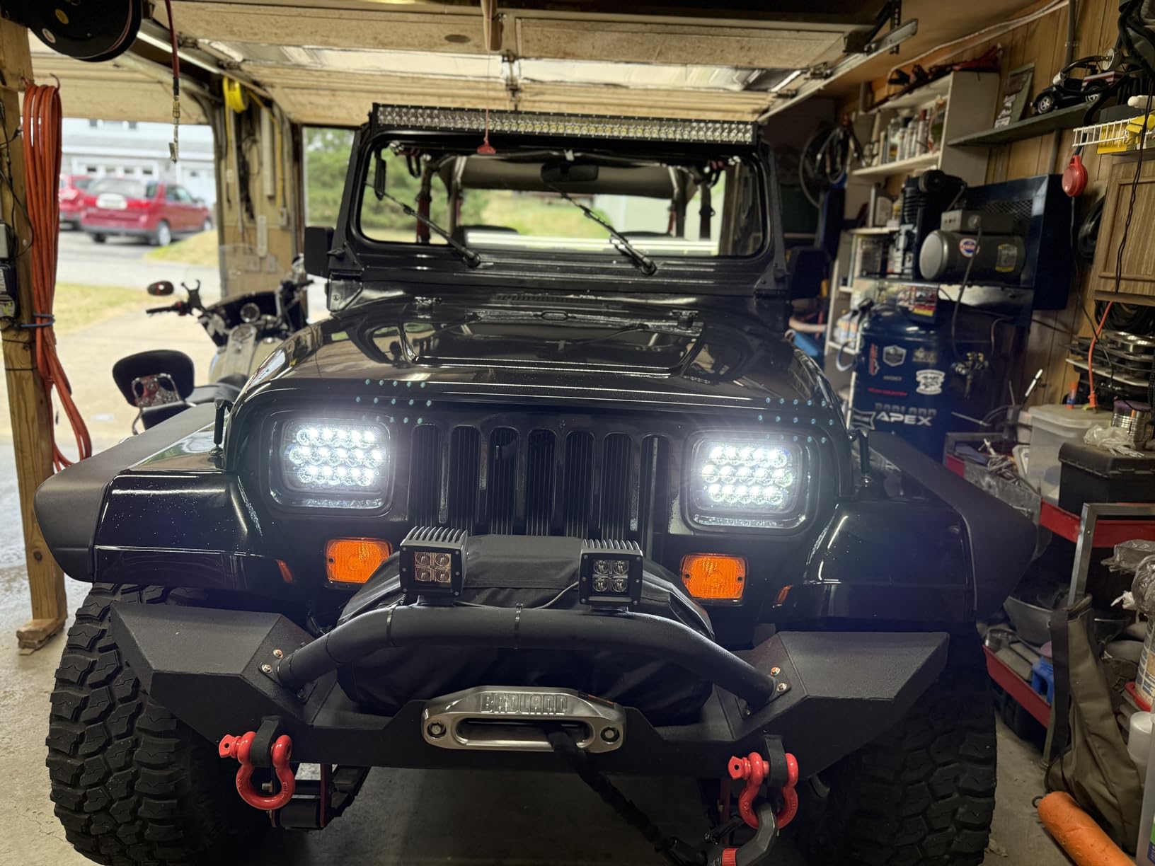 TRUE MODS 7x6 5x7 H6054 Black LED Headlights H4 Sealed Beam Replacement Lamp for Jeep Wrangler YJ Cherokee XJ Chevy Express Blazer S10 Van GMC Savana Ford Econoline E150 Nissan D21 Toyota Pickup Truck customer photo 2