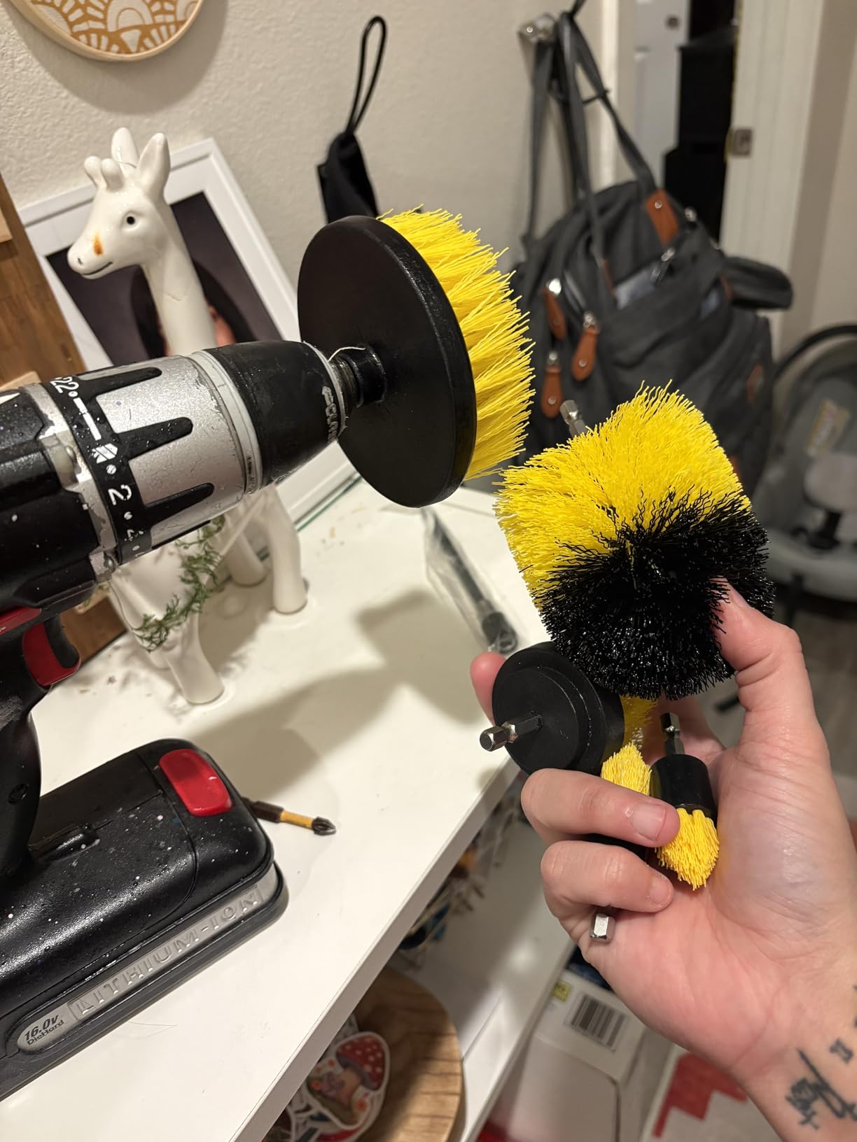 Holikme 6Pack Drill Brush Power Scrubber Cleaning Brush Extended Long Attachment Set All Purpose Drill Scrub Brushes Kit for Grout, Floor, Tub, Bathroom and Kitchen Surface,Scratch Brushes (Yellow) customer photo 2
