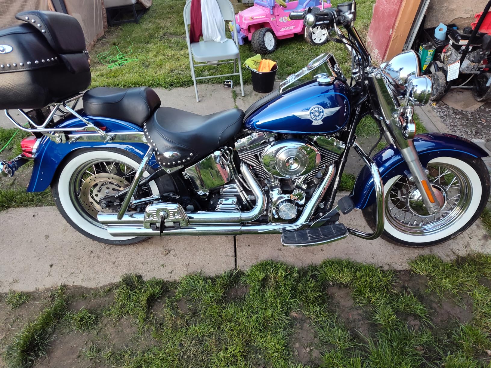 ECOTRIC Chrome Engine Guard Highway Crash Bar Compatible with 2000-2017 Harley Heritage Softail Fat Boy Springer FLST Replacement for HD49004-00 customer photo 1