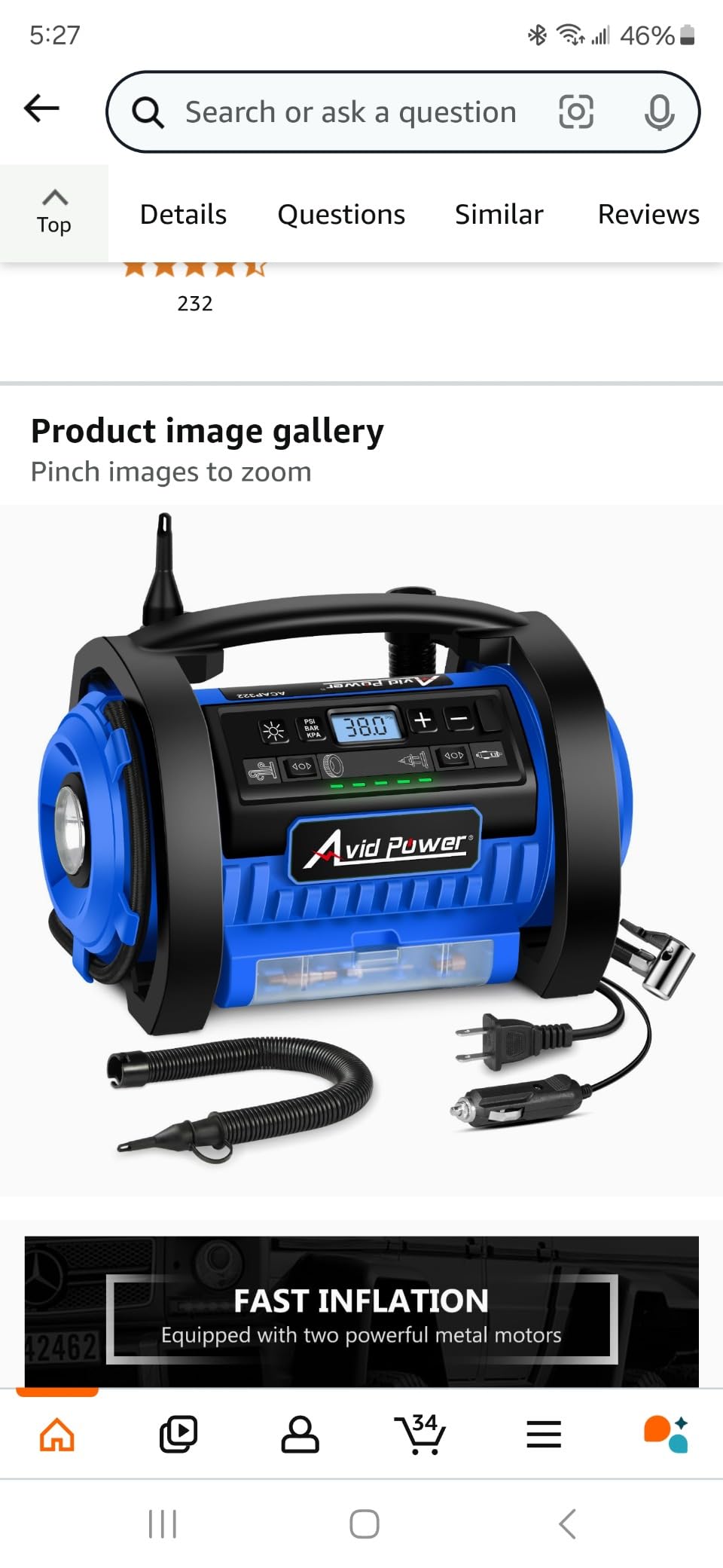 AVID POWER Tire Inflator Portable Air Compressor, 12V DC 110V AC Car Tire Pump, Air Mattress Pump with Inflation and Deflation Modes, Dual Powerful Motors, Digital Pressure Gauge customer photo 2