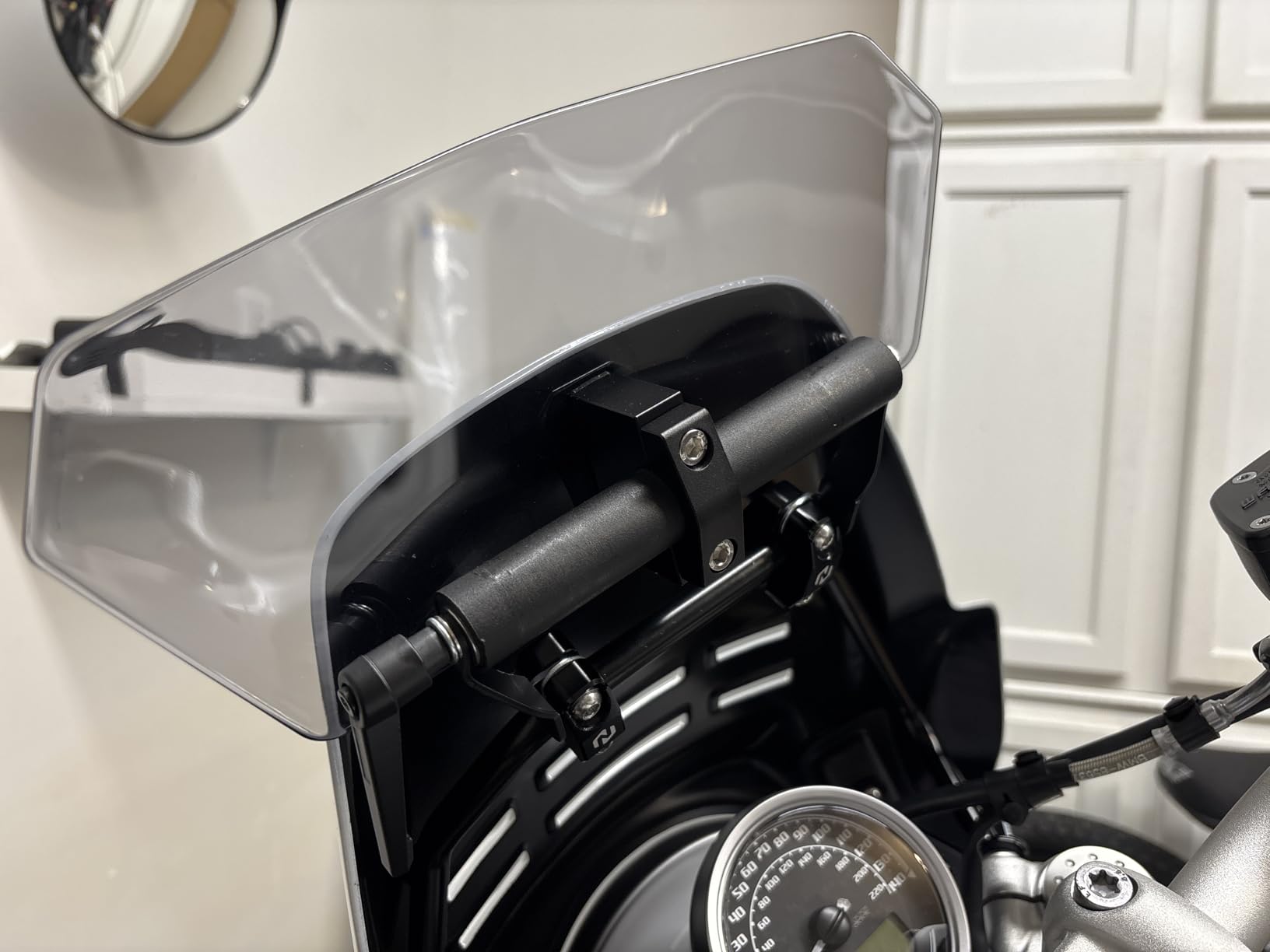 Justech Motorcycle Windshield, Adjustable Motorcycle Windshield Extension Spoiler Clips, Universal Windscreen Wind Air Deflector for Kawasaki BMW Triumph Motorbike-Transparent, Silver Bracket customer photo 2