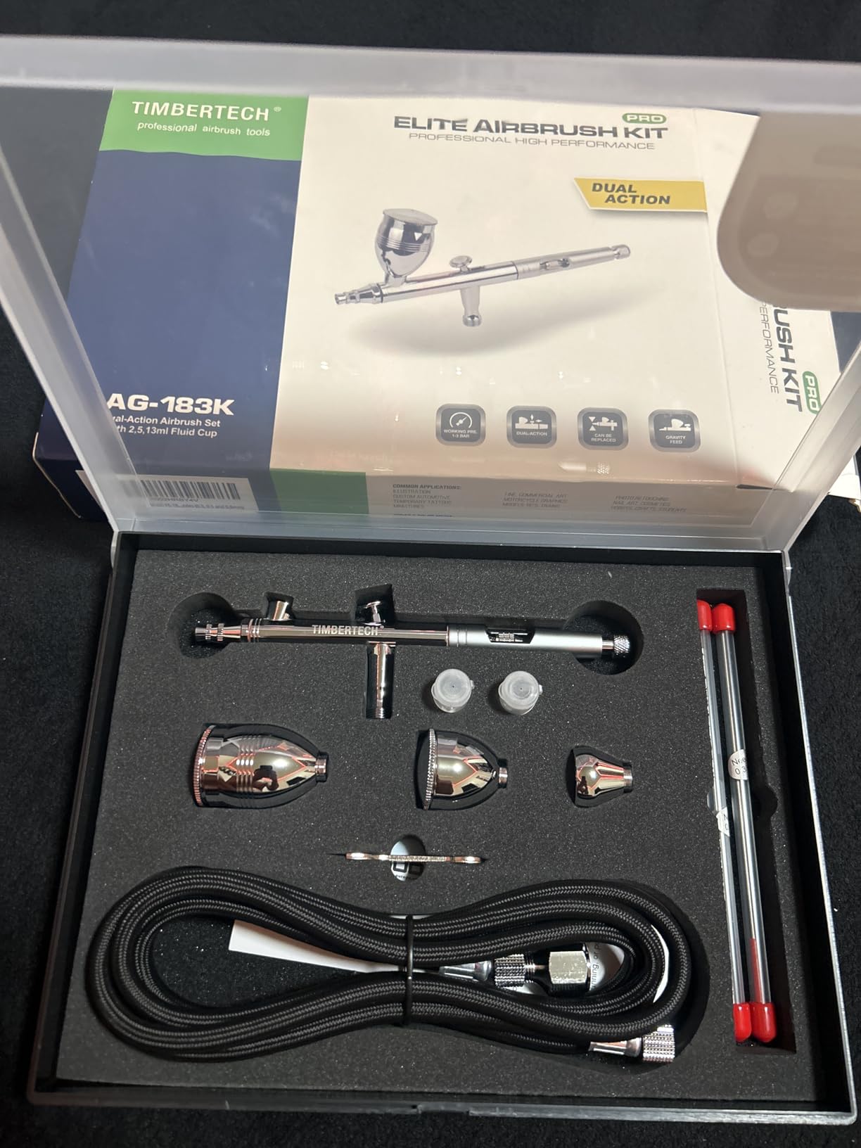 Timbertech Multi-Purpose Airbrush Set, AG-183K Dual-Action Gravity Feed Airbrush Kits with 0.3/0.5/0.8mm Needles, 2/5/13CC Fluid Cup for Cake Decorating, Painting, Tattoo, Models Art customer photo 2