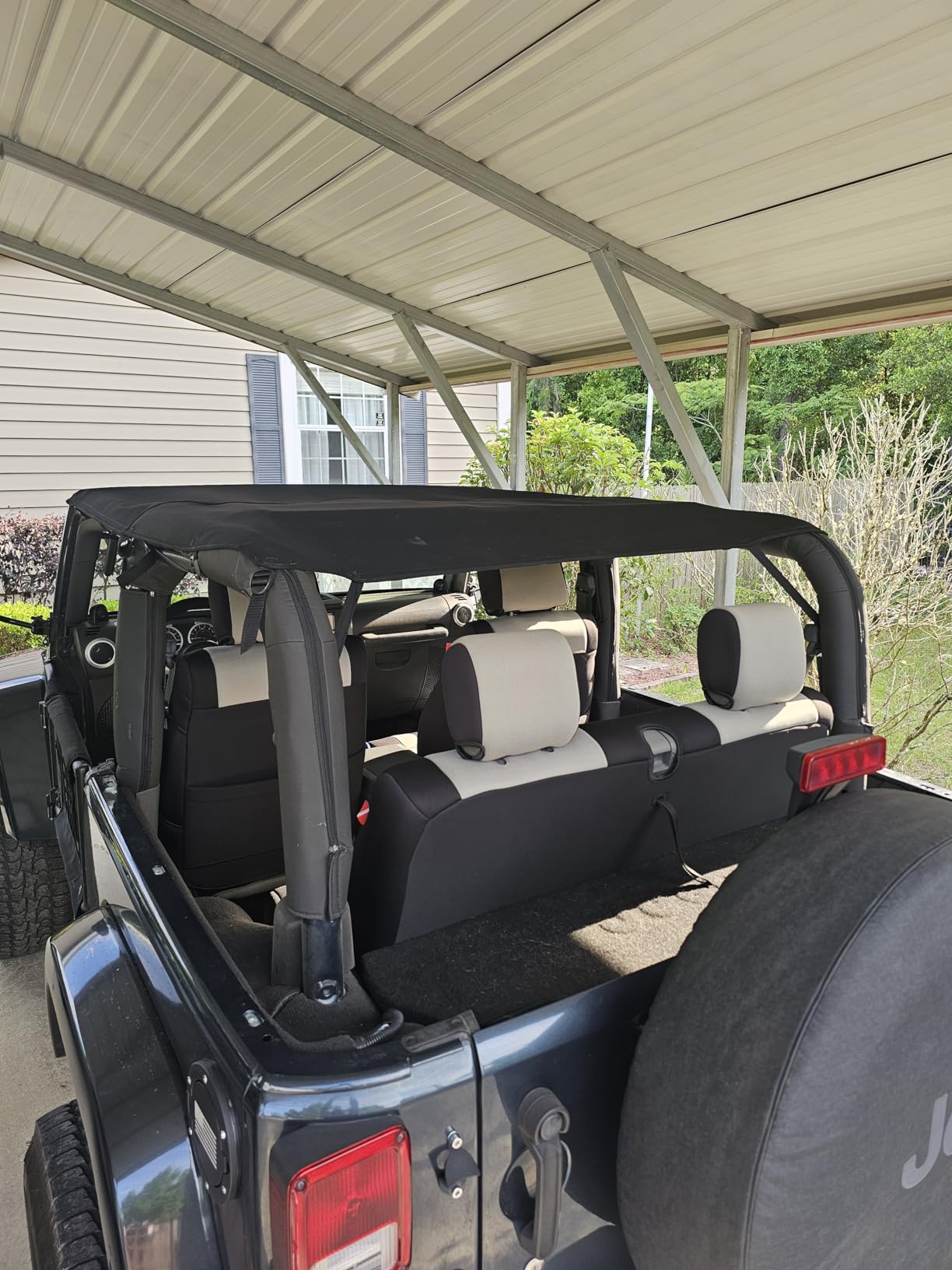 MasterTop 3-Piece Ultimate Summer Soft Top Combo - Bimini Soft Top, Wind Stopper Cab Curtain, and Tonneau Deck Cargo Cover - Fits Jeep Wrangler JK JKU Unlimited 4-Door 2010-2018 - Black MasterTwill customer photo 1