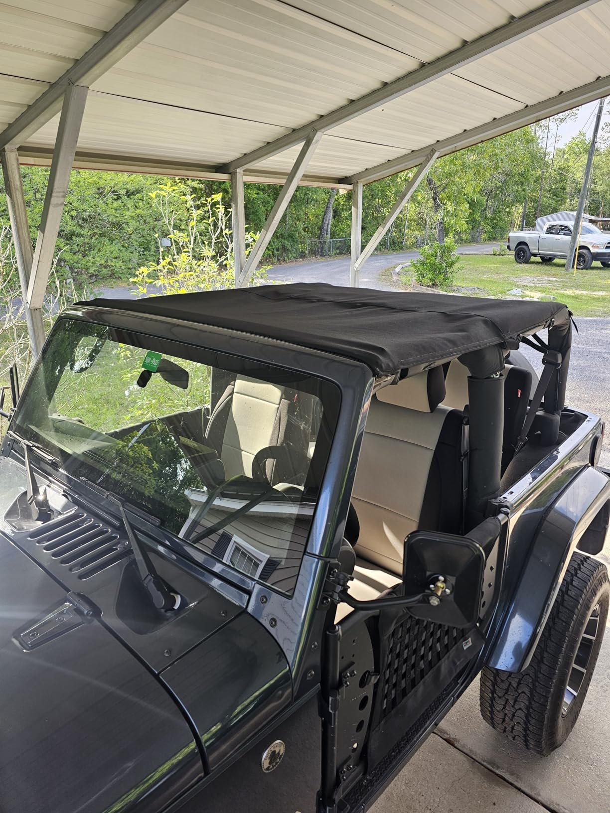 MasterTop 3-Piece Ultimate Summer Soft Top Combo - Bimini Soft Top, Wind Stopper Cab Curtain, and Tonneau Deck Cargo Cover - Fits Jeep Wrangler JK JKU Unlimited 4-Door 2010-2018 - Black MasterTwill customer photo 2