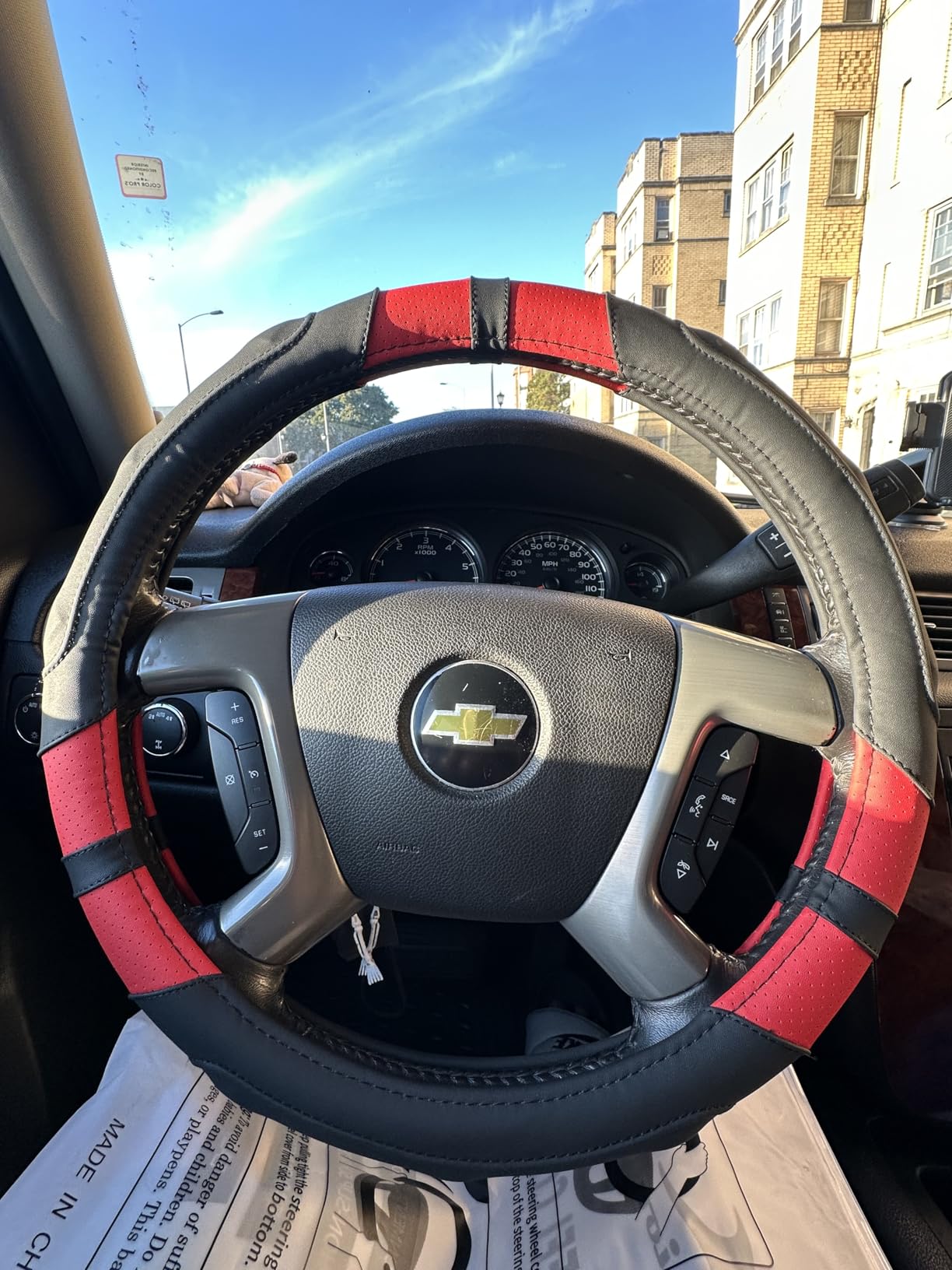 Achiou Red Car Steering Wheel Cover Universal 15 inch with Grip Contours, Leather Auto for Men and Women Non-Slip Breathable Soft and Comfortable customer photo 1