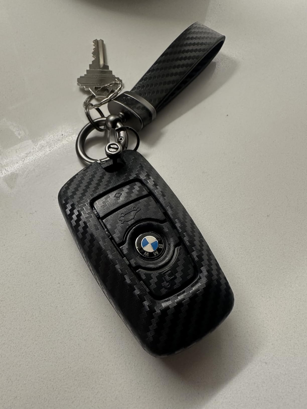 TANGSEN Smart Key Fob Personalized Case Protective Cover Compatible with BMW 1 3 4 5 6 7 Series GT3 GT5 M5 M6 X3 X4 3 4 Button Keyless Entry Remote 3D Twill Weave Carbon Fiber ABS Plastic Emboss customer photo 1