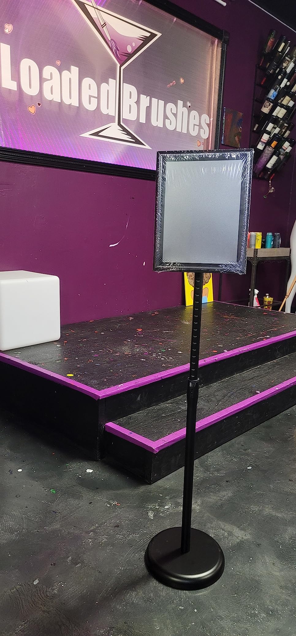 Sign Holder 8.5x11 inch-Adjustable Sign Stand for Display, Floor Standing Sign Holder Stand, Pedestal Heavy Duty Poster Stand with Round Base for Display, Advertisement, and Outdoor (1Pack) customer photo 2