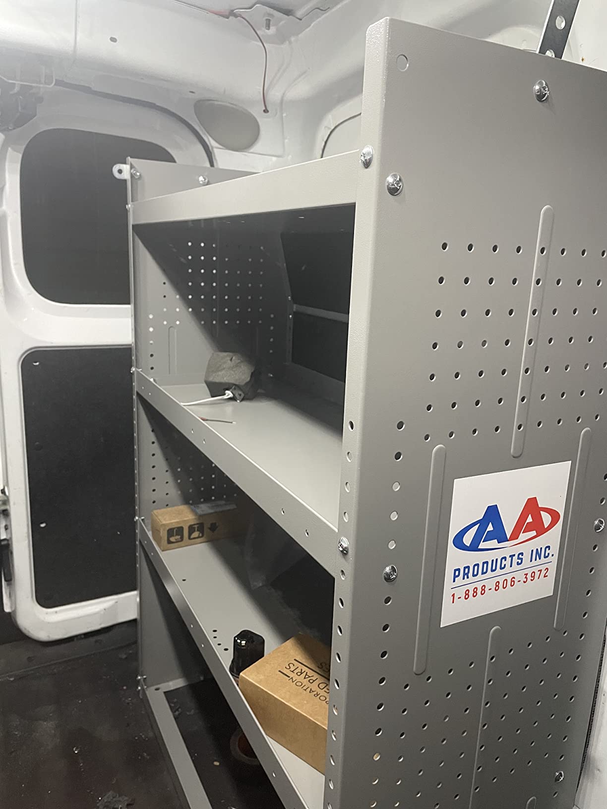 AA Products Inc. SH-4303 Steel Van Shelving Storage System Fits for NV200, Transit Connect 2014+ and Chevy City Express, Contoured Shelving Unit, 32