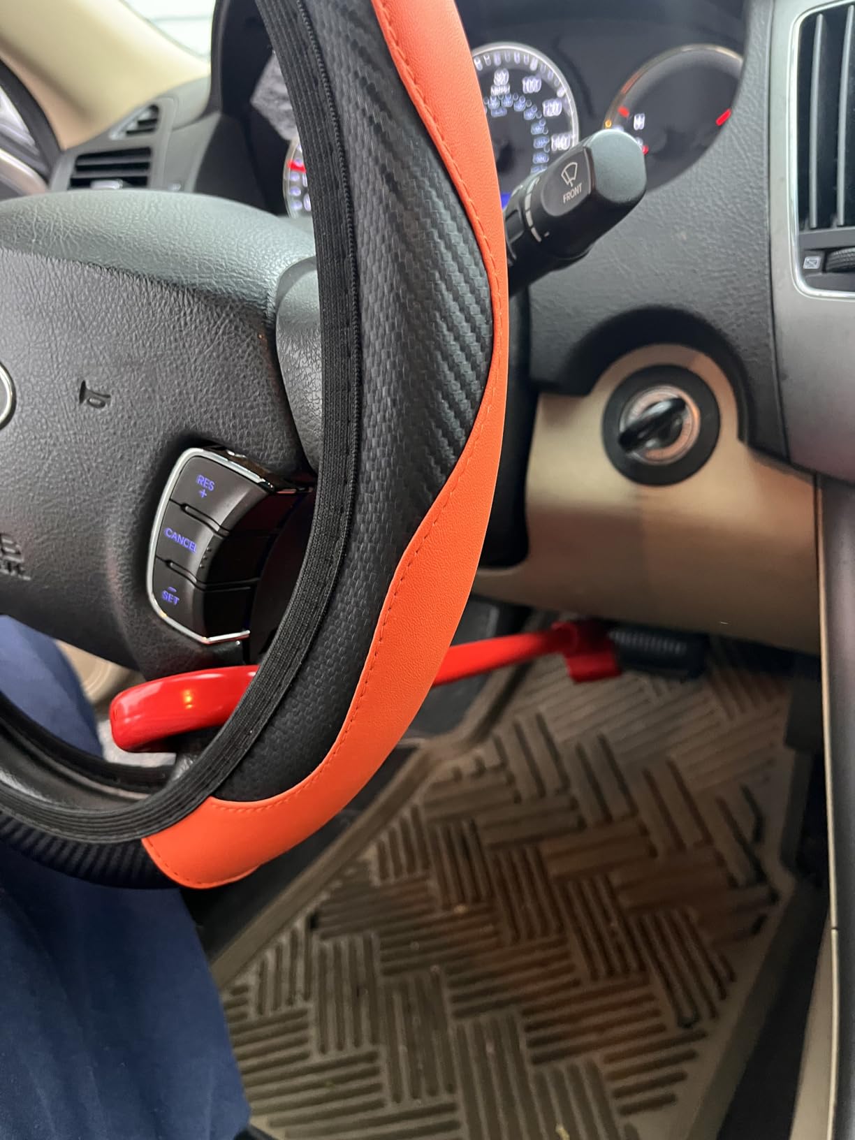 CARTMAN Steering Wheel Brake Lock Vehicle Anti Theft Security Brake Pedal Lock with Adjustable Length Fit for Distance from Steering Wheel to Pedal Within 21in to 30in Red customer photo 1