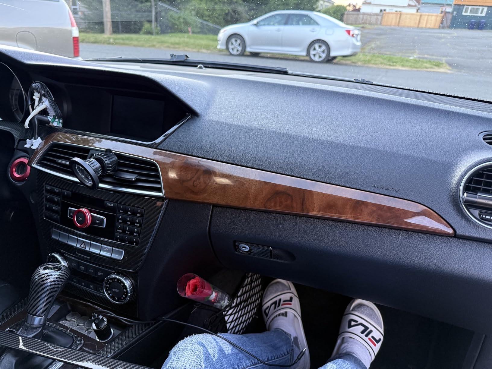 ABS Pine Wood Grain Carbon Fiber Car Center Console Dashboard Cover Panel for Mercedes Benz C Class W204 2010-2013 Left Hand Drive Accessories (Carbon Fiber) customer photo 2