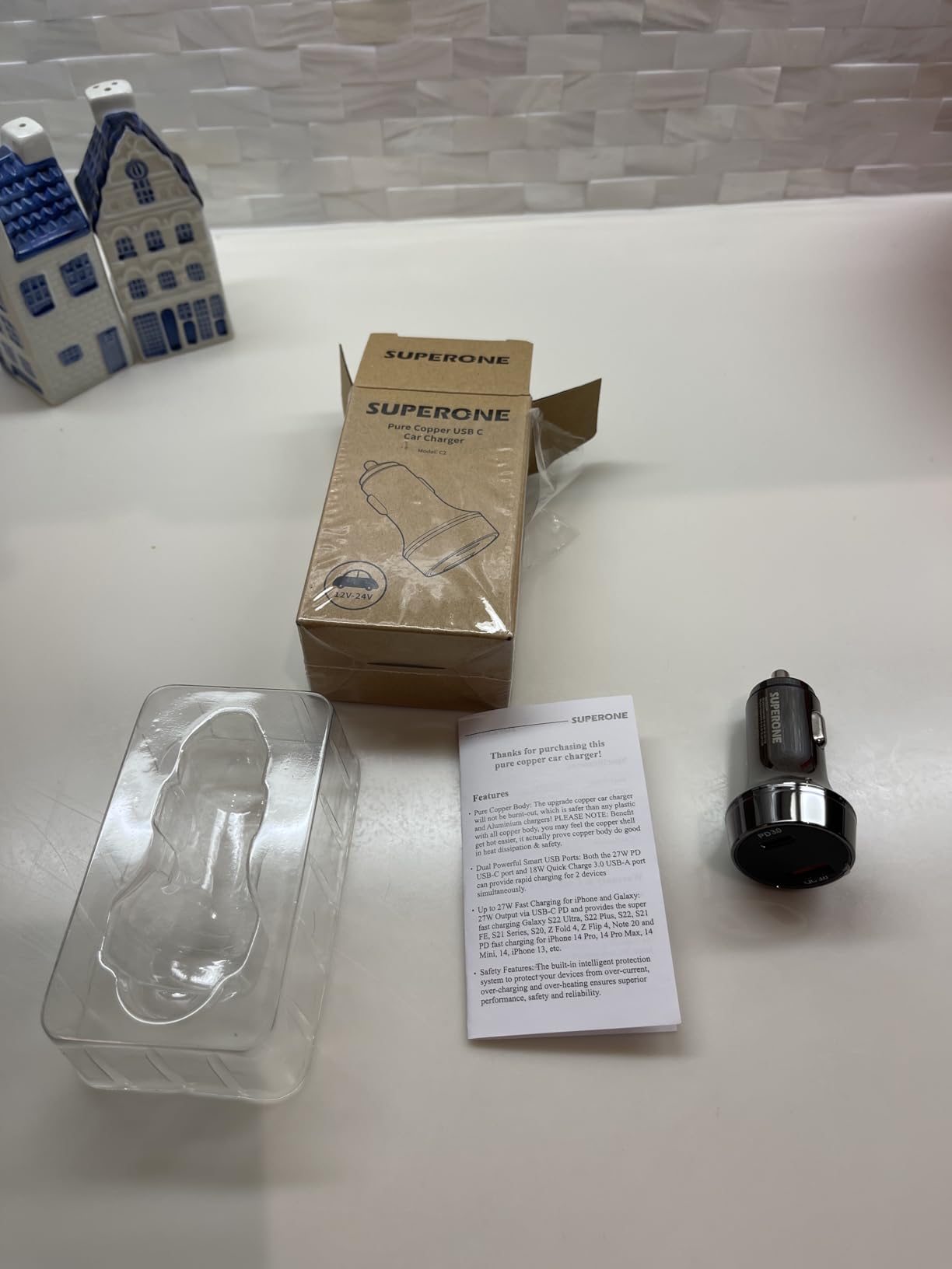 [Pure Copper] USB C Car Charger, SUPERONE 45W Dual USB Car Charger Adapter with 27W/20W PD Port, Fast QC3.0 LED Voltmeter for iPhone 17 16 15 14 Max/Pro/Plus/Mini, Pixel 9/8/7, Samsung S25/S24 More customer photo 2
