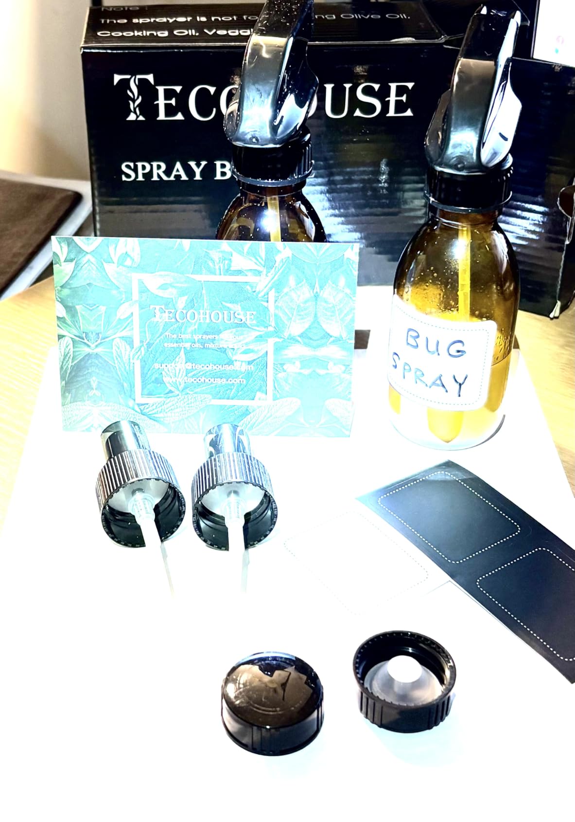 Tecohouse Glass Spray Bottles 4 OZ, Empty Small Spray Bottles 2 Pack for Essential Oils, Cleaning Solutions, Plants, Hair Mister, with Durable Nozzle, Labels, Funnel, Pipettes Clear customer photo 2