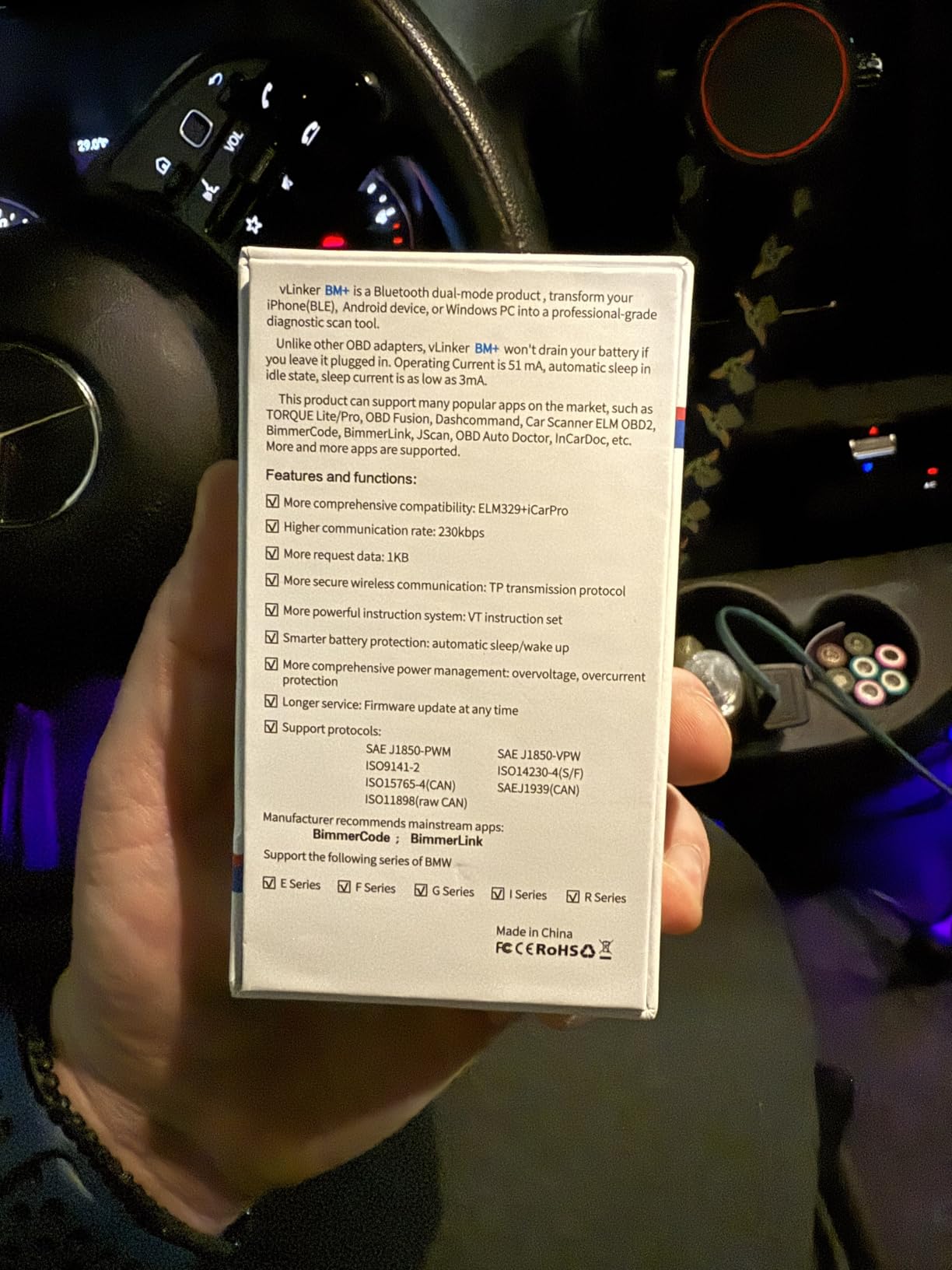 Vgate vLinker BM+ OBD2 Bluetooth Scanner for BMW/Mini BimmerCode, Car Code Reader for iOS, Android, and Windows customer photo 1