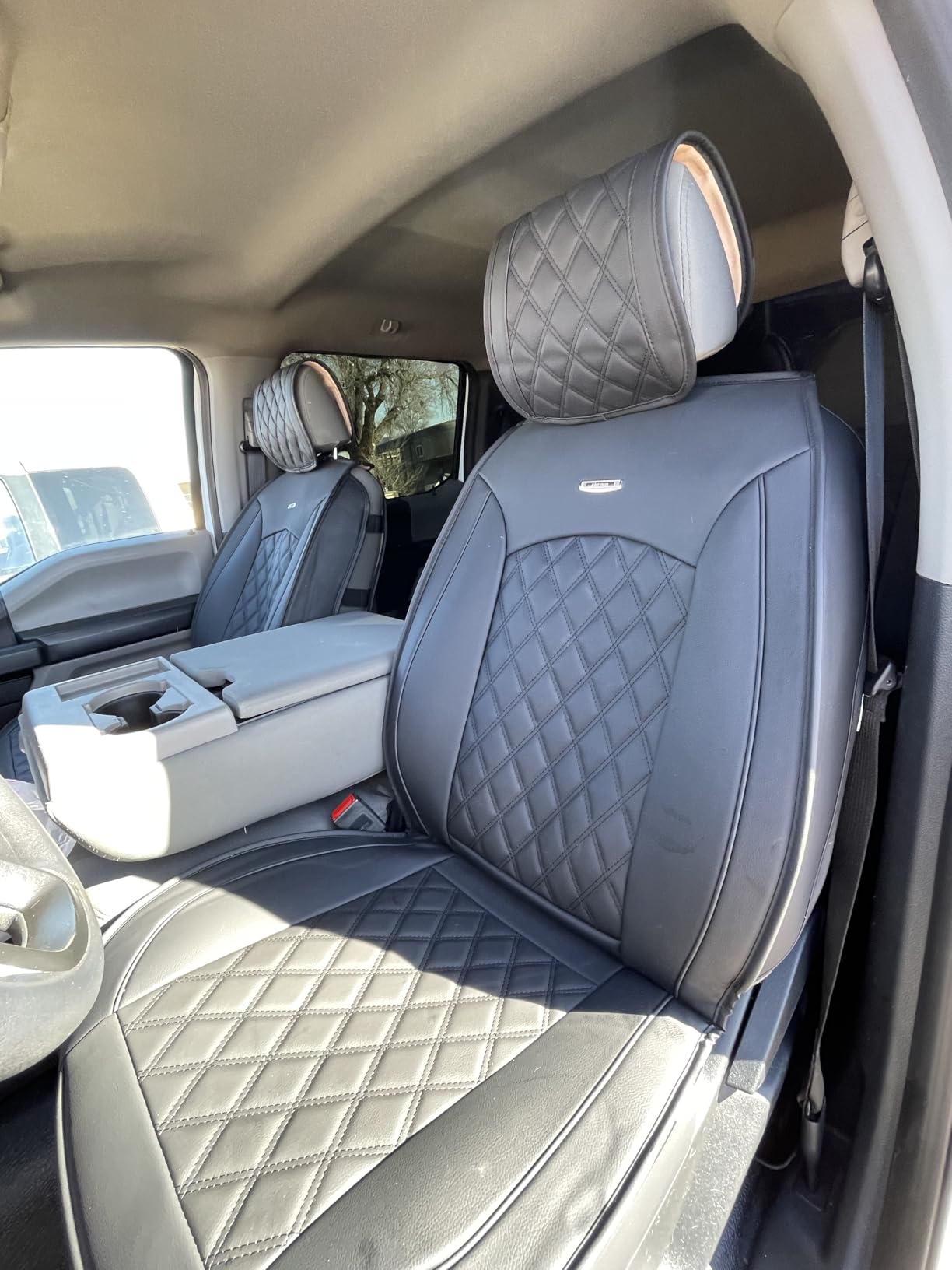 Aierxuan Full Set Car Seat Covers Custom Fit 2009-2026 Ford F150 Crew Cab and 2017-2026 F250 F350 F450 Super Duty Pick-up Truck, Automotive Vehicle Cushion Cover with Waterproof Leather (Black) customer photo 1