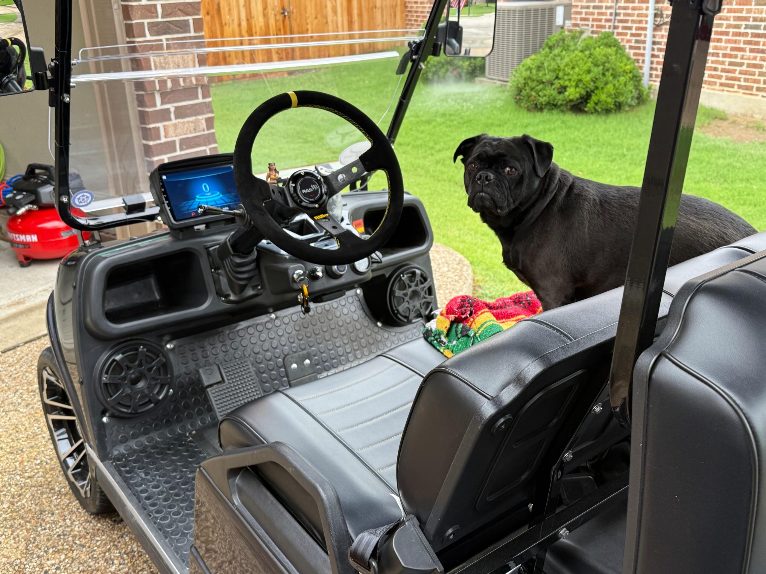 RASTP Universal Racing Steering Wheel Suede Deep Dish 13.58in/345mm 6 Bolts with Horn Button Include Cable, Wrench,Red customer photo 2