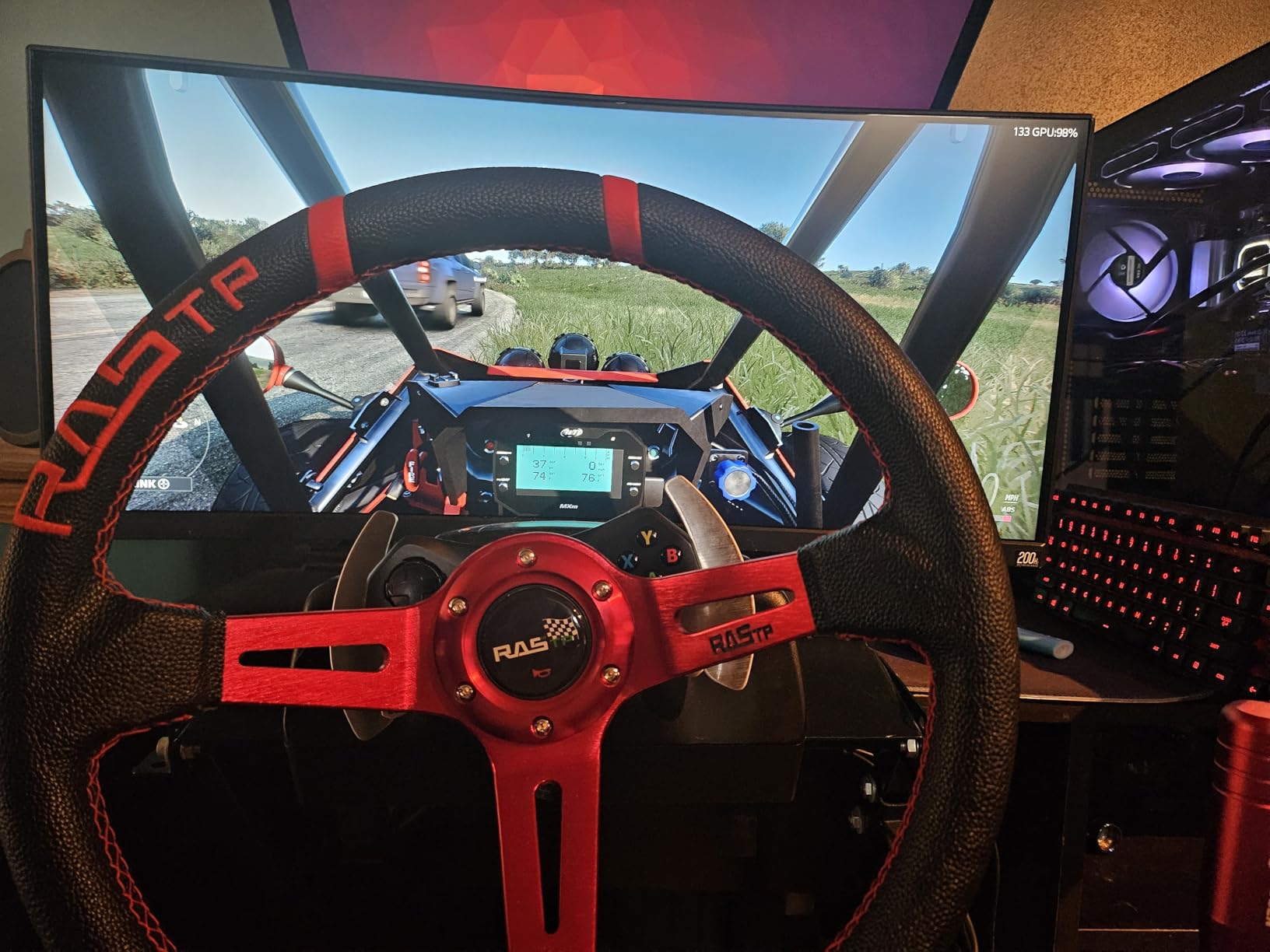 RASTP Universal Racing Steering Wheel,Deep Dish Steering Wheel Leather Embroidery 13.58in/345mm 6 Bolts with Horn Button Include Cable, Wrench,Red customer photo 1