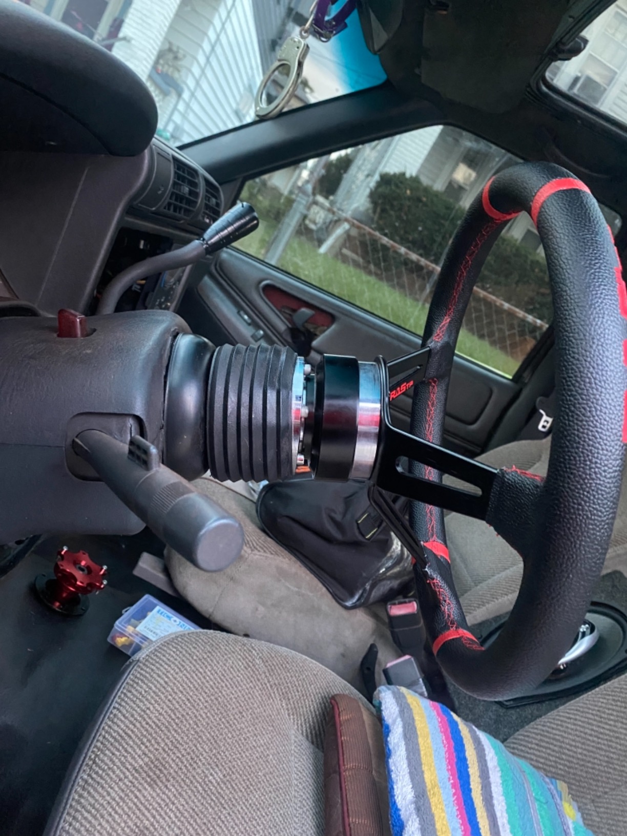RASTP Universal Racing Steering Wheel,Deep Dish Steering Wheel Leather Embroidery 13.58in/345mm 6 Bolts with Horn Button Include Cable, Wrench,Red customer photo 2