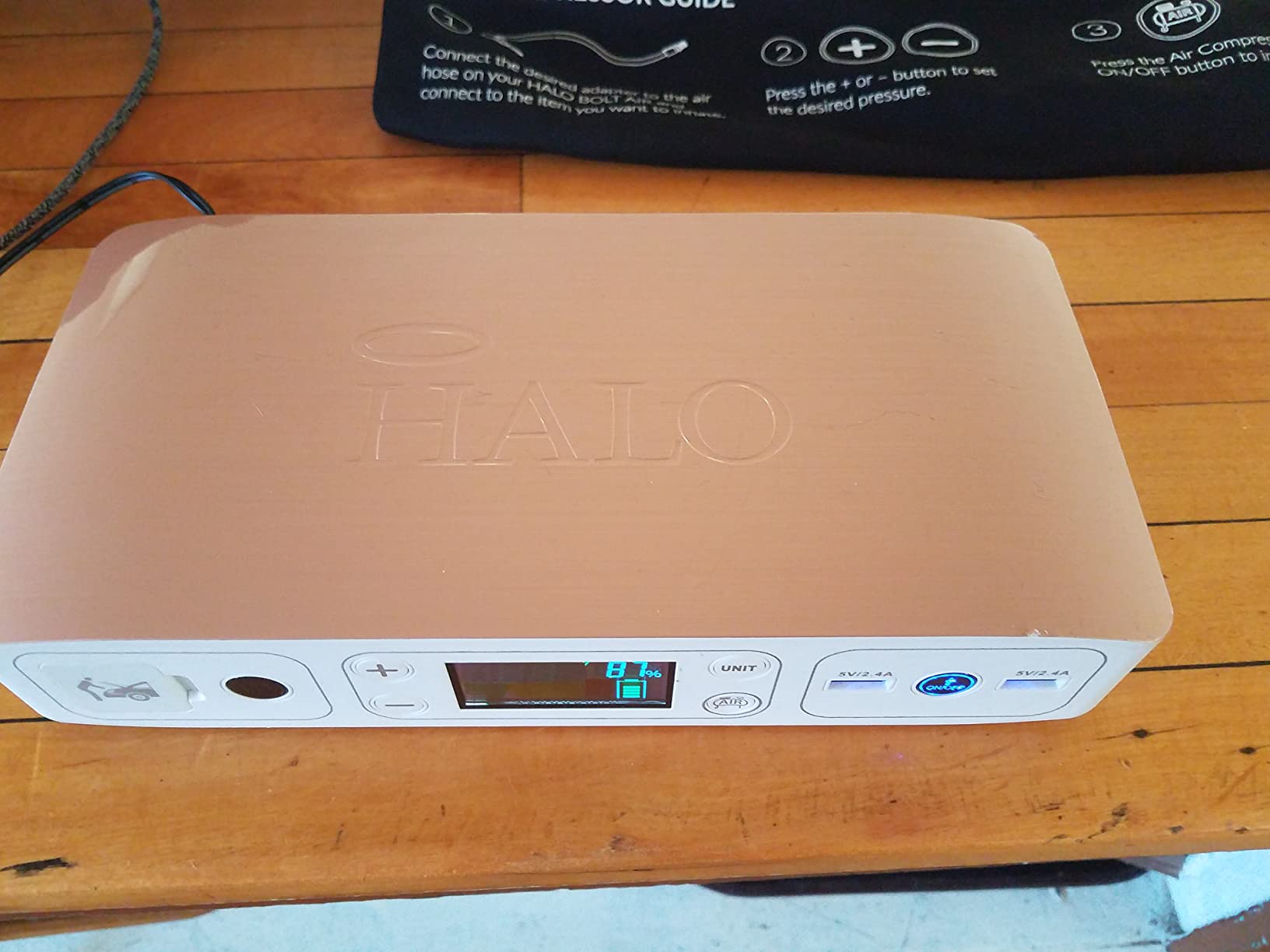 HALO Bolt Air 58830 Portable Car Battery Jump Starter | 100 PSI Air Compressor, 58.8Wh USB Power Bank, Emergency Floodlight & Charger, Jumps Cars SUVs & Trucks, Inflates Tires, TSA Approved - Black customer photo 2