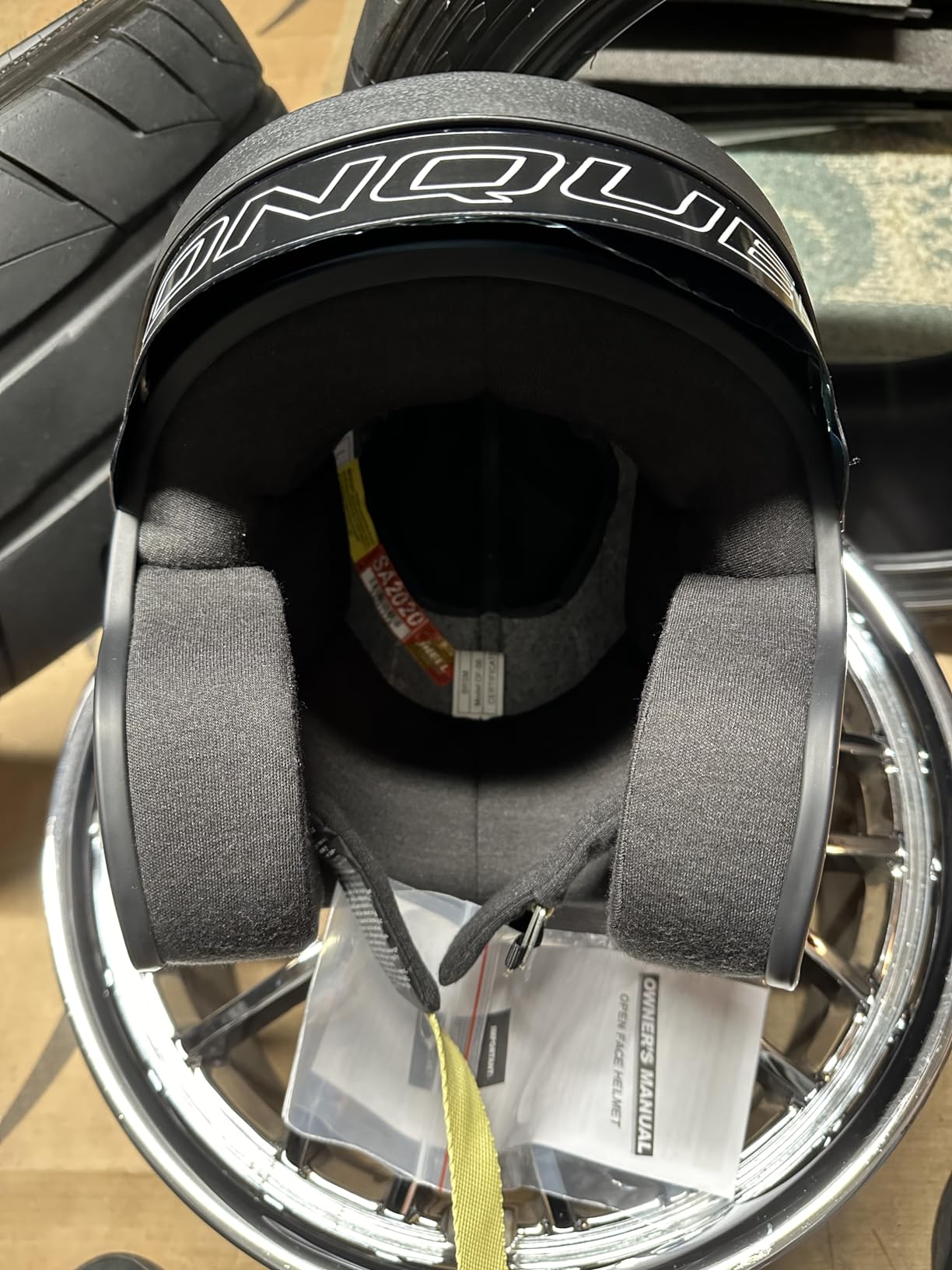 Conquer Snell SA2025 Approved Open Face Auto Racing Race Car Helmet - Adult | Men | Women | Youth - ( Black / White / Silver ) customer photo 2