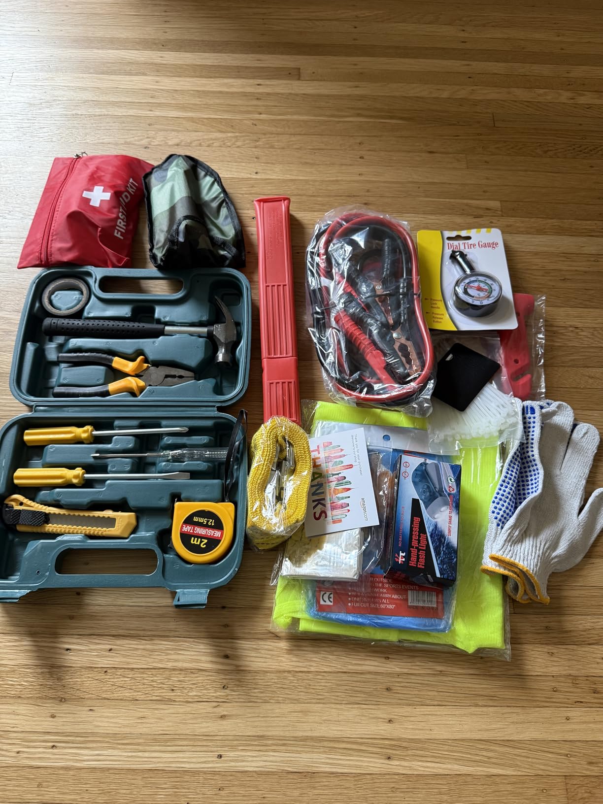 Car Emergency Roadside Tool Kit with Jumper Cable Shovel,Auto Truck Vehicle Assistant Safety Kit Bag for Men Women with First Aid Kit, Winter Basic Automobile Road Side Kit customer photo 2