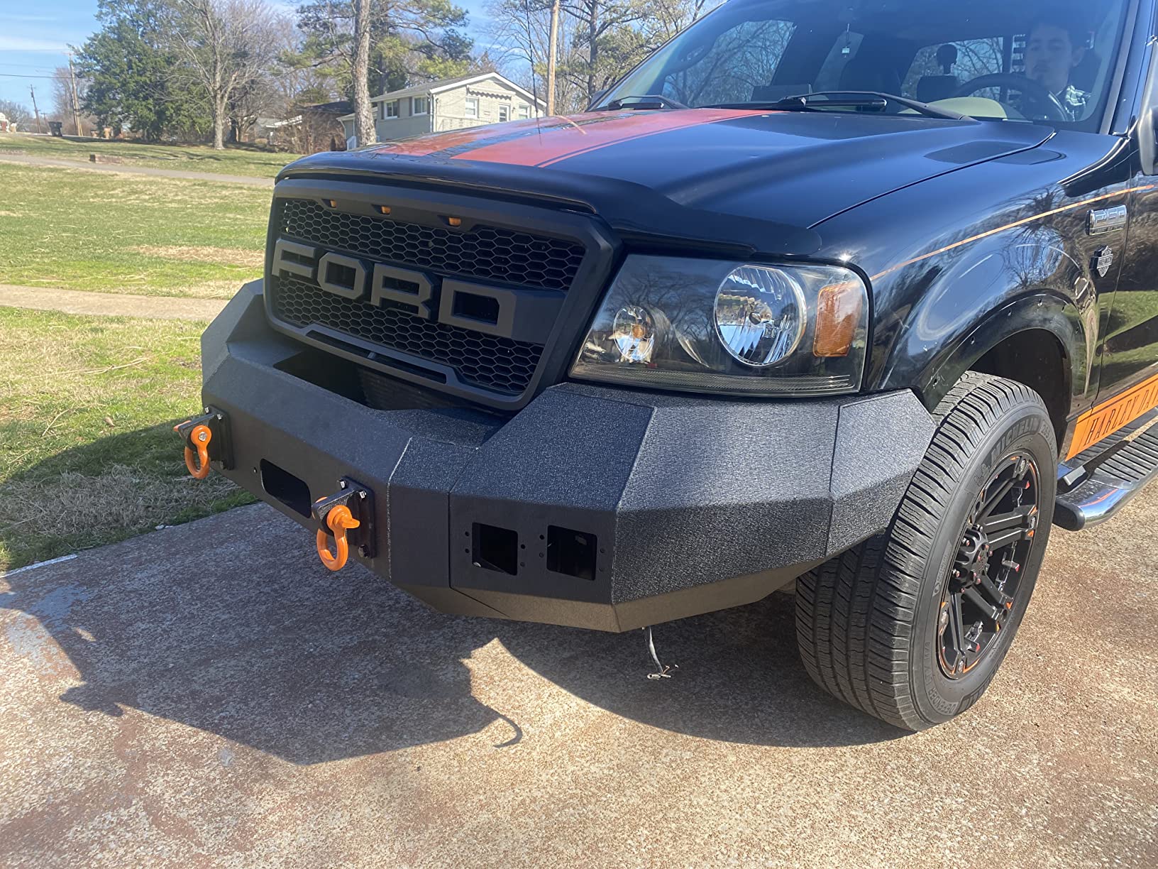 Offroad Front Bumper Compatible with 2004-2008 Ford F150 W/LED Lights, D-Rings, Integrated Winch Mount Bumper Assembly Steel Powder Coated Black (2 Package) customer photo 1