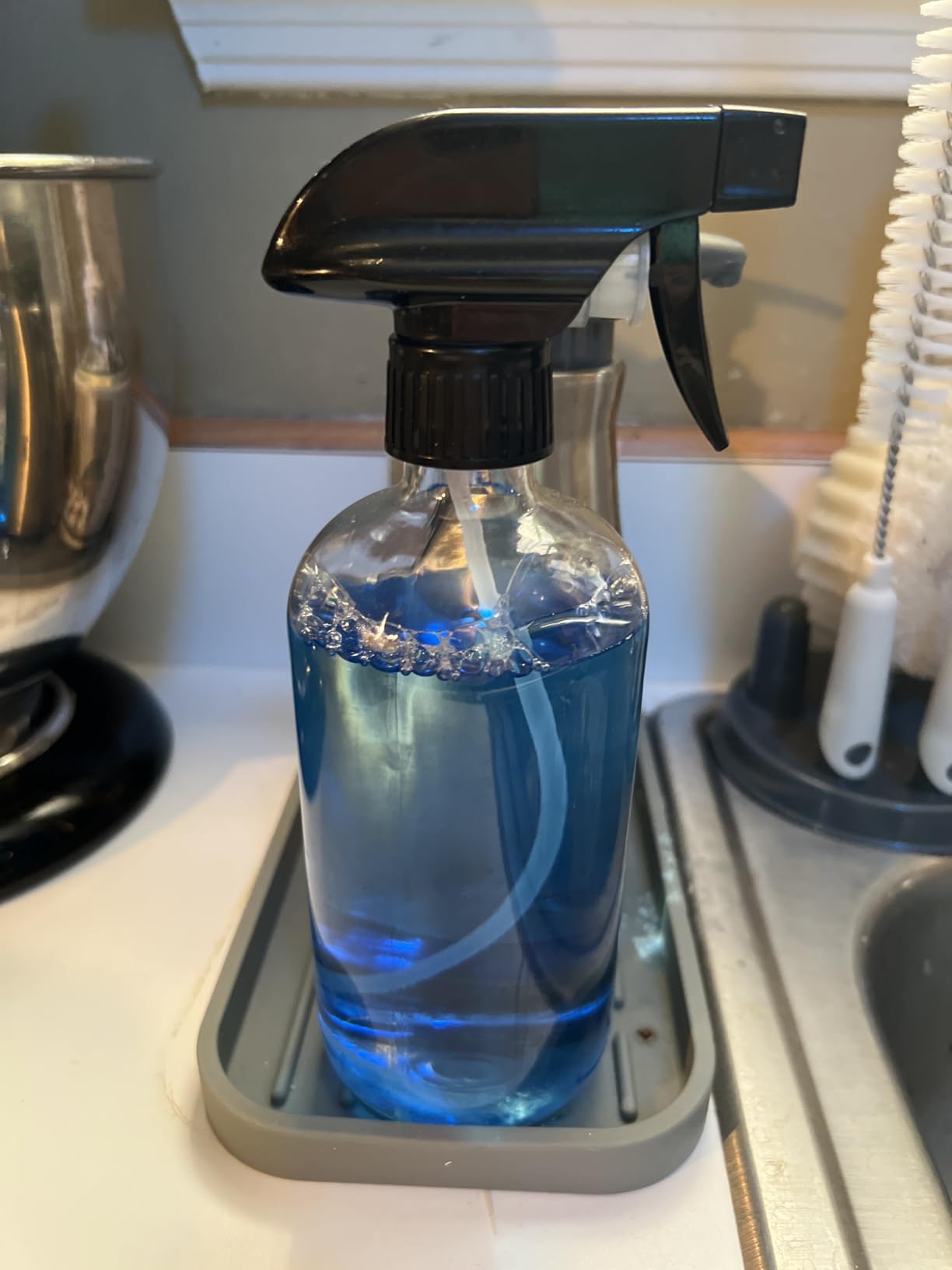 Glass Spray Bottles, 16oz Refillable Containers, Empty Boston Round Bottles with Labels & Adjustable Nozzle for Cleaning, Gardening, Aromatherapy, Pets, Plant, Hair -Clear (1 Pack) customer photo 1