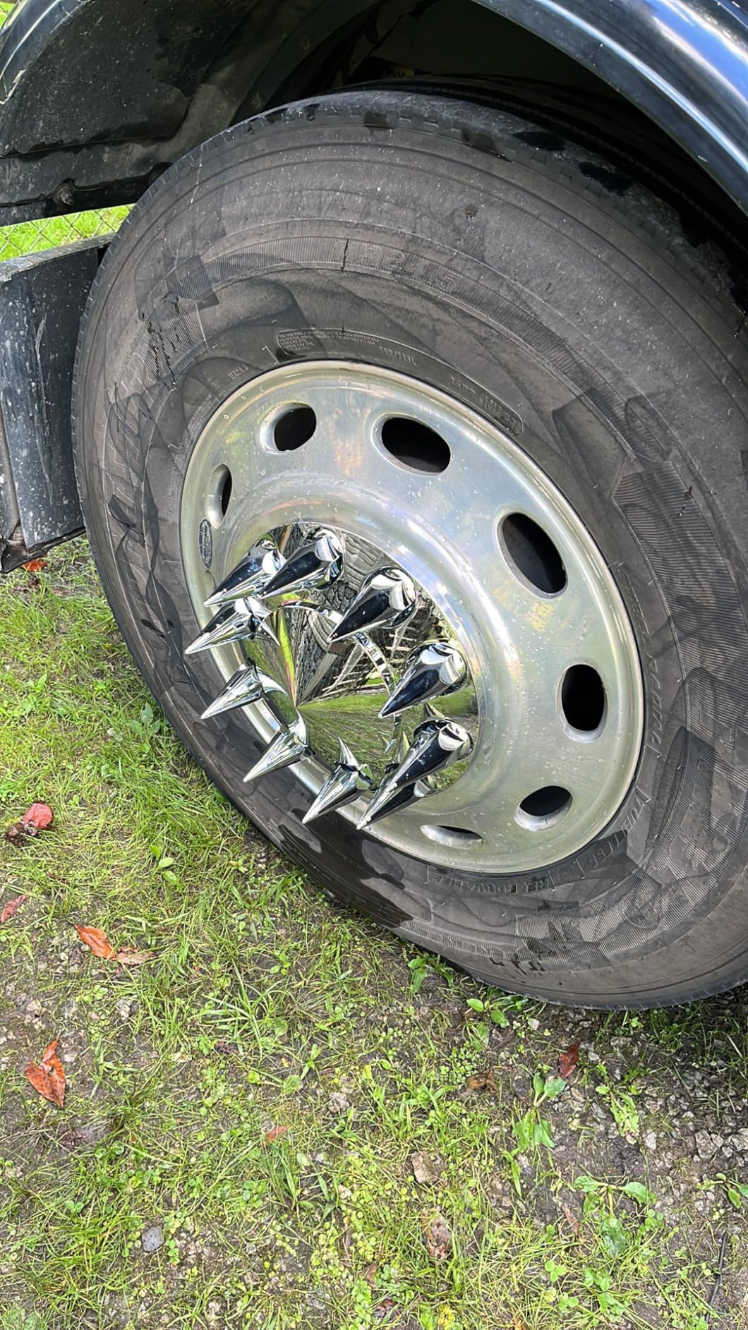 MRJLK Chrome ABS Complete Axle Cover Set with Hub Caps and 33mm Screw-On Spiked Lug Nut Covers for Semi Trucks (2 Front) customer photo 2