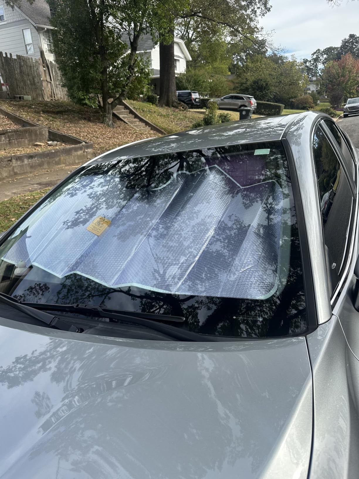 Iridescent Matte White Front Windshield Sunshade-Accordion Folding Auto Shade for Car Truck SUV-Blocks UV Rays Sun Visor Protector-Keeps Your Vehicle Cool- 58 x 27 in customer photo 2