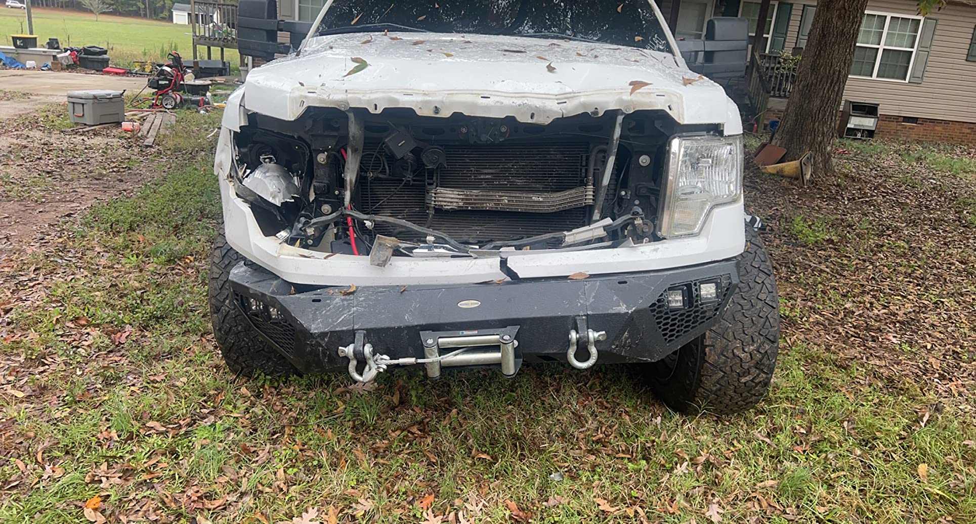 09-14 F150 Front Bumper w/Bull Bar & Winch Plate for Ford F-150 2009 2010 2011 2012 2013 2014 (Exclude Raptor), Full Width Steel Replacement Bumper customer photo 1