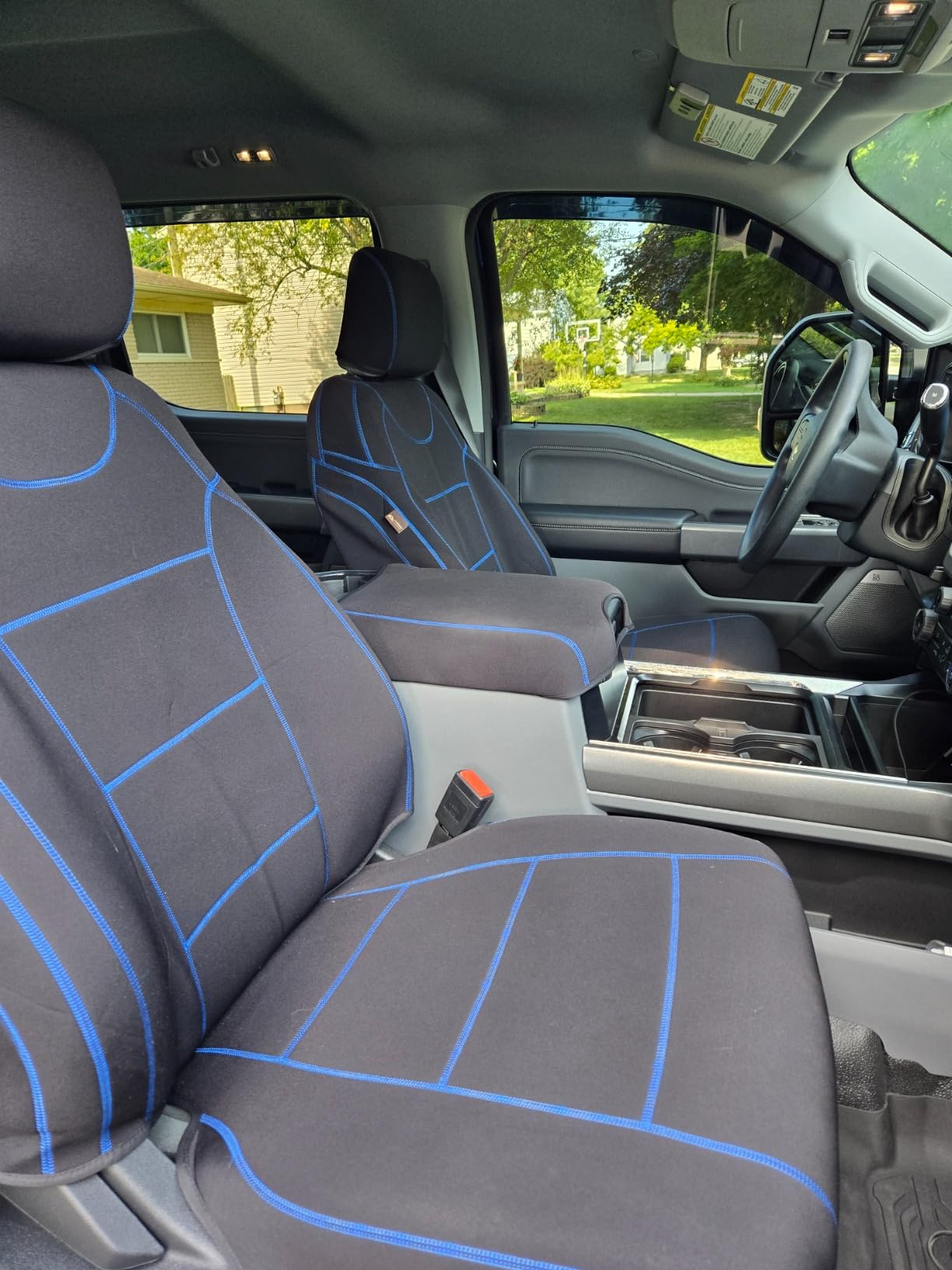Coverado Car Seat Cover Full Set with Waterproof Neoprene, F150 Seat Covers for Trucks, Seat Protector Compatible with 2015-2025 Ford F150 Crew Cab & 2017-2025 F250 F350 F450, Black & Blue customer photo 2