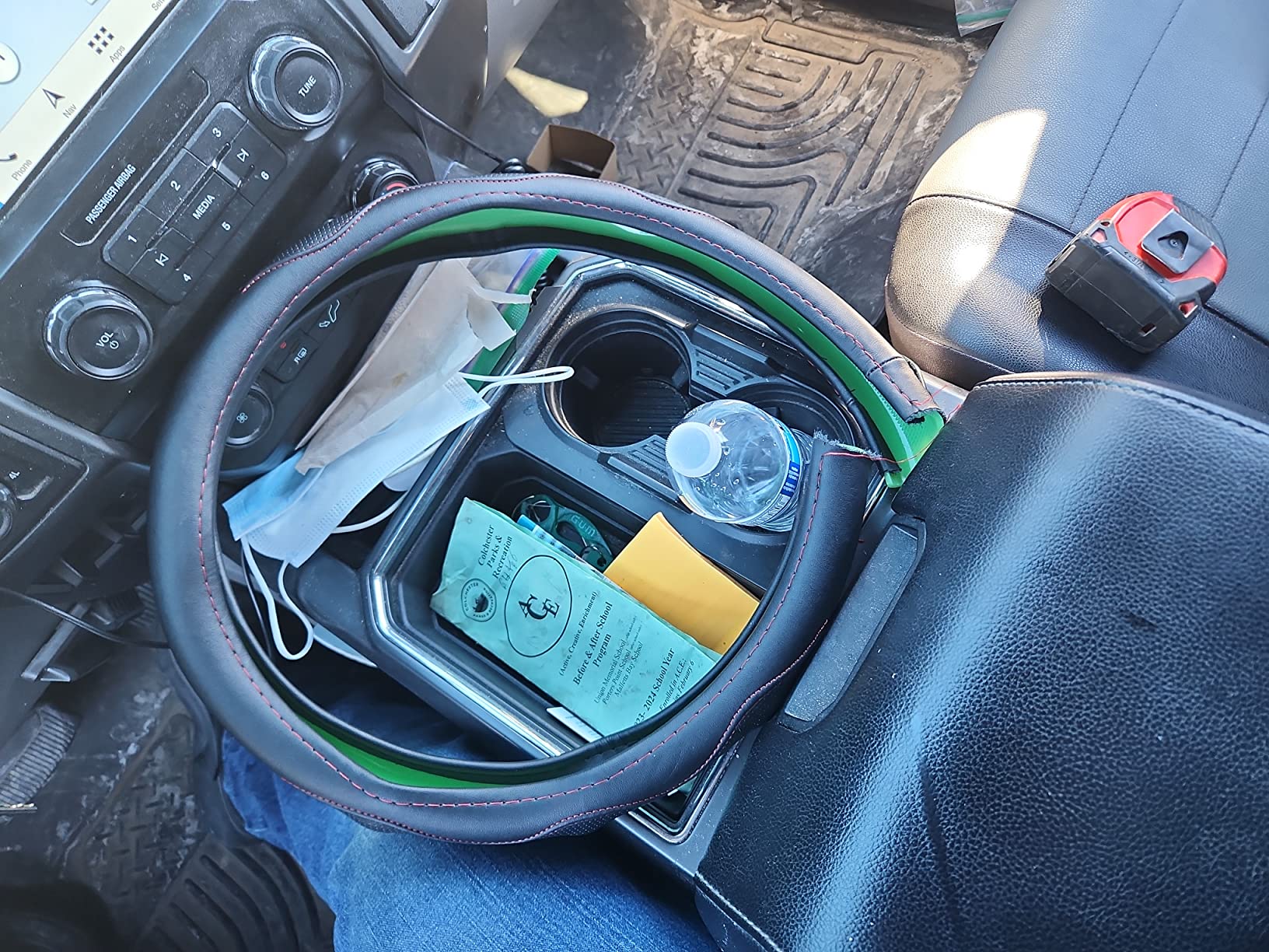 Premium Genuine Leather Steering Wheel Cover 15.5-16 Inch - Non-Slip Silicone Lining, Ergonomic Grip - Fits Ford F-150, RAM 1500, Silverado, Jeep & Trucks/SUVs customer photo 1