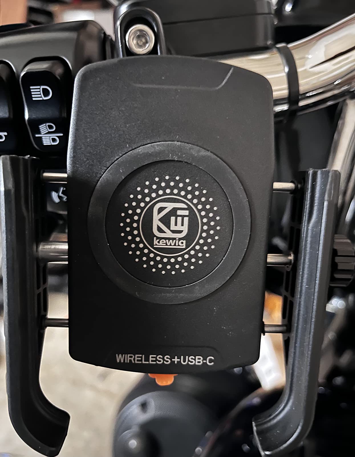 BRCOVAN Motorcycle Phone Mount Holder with Qi 15W Wireless Charger & PD/USB-C 20W Fast Charging Port, Waterproof Cellphone Cradle with Aluminum Alloy Handlebar Mounting Base for 4-8