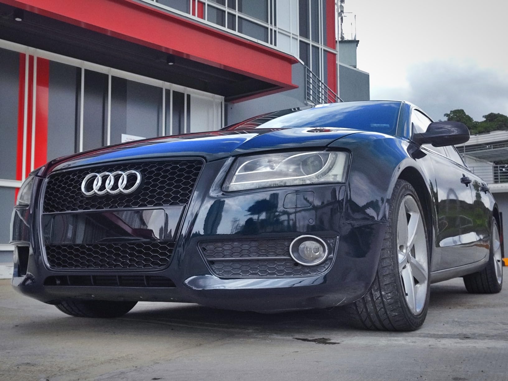 7422445734761 Compatible With 2008-2012 Audi A5 / S5 B8 / 8T Glossy Black RS-Honeycomb Mesh Front Bumper Grill Grille With Emblem Base customer photo 1