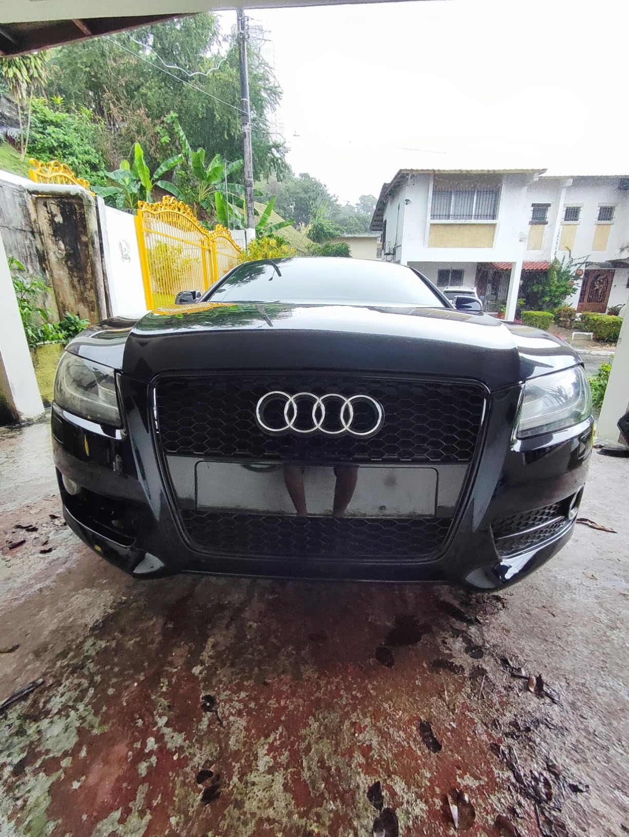 7422445734761 Compatible With 2008-2012 Audi A5 / S5 B8 / 8T Glossy Black RS-Honeycomb Mesh Front Bumper Grill Grille With Emblem Base customer photo 2