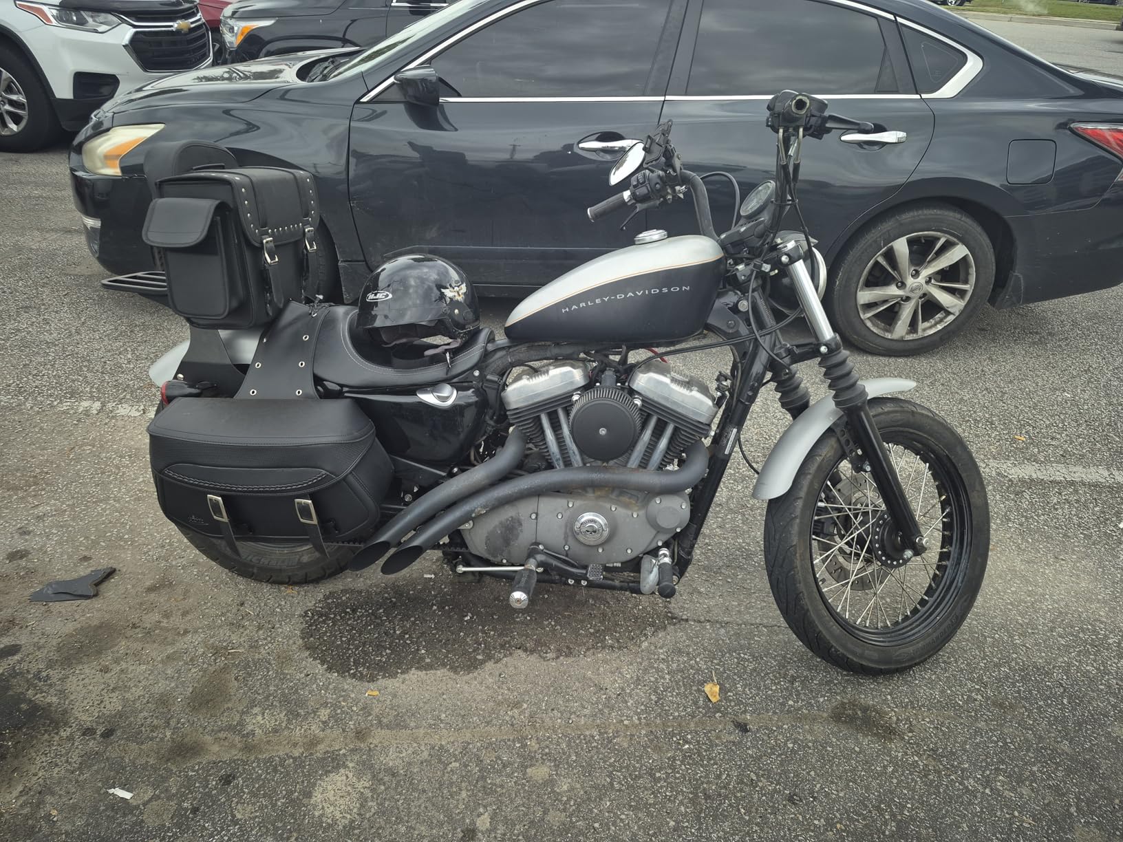 KEMIMOTO Synthetic Leather Motorcycle Saddlebags Universal Motorcycle Throw Over Saddle Bags Compatible with Sportster Dyna Softail Touring Models Vstar Shadow Wide Glide Black customer photo 2